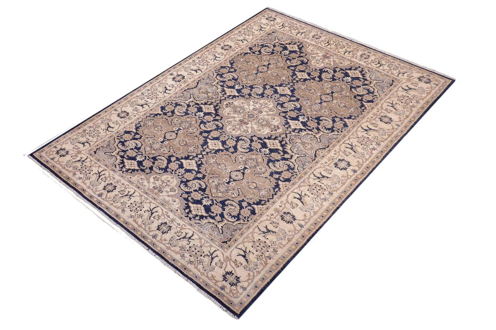 Tribal Heriz Ziegler Blue Beige Hand-Knotted Rug - 5'11'' X 8'8'' - 4