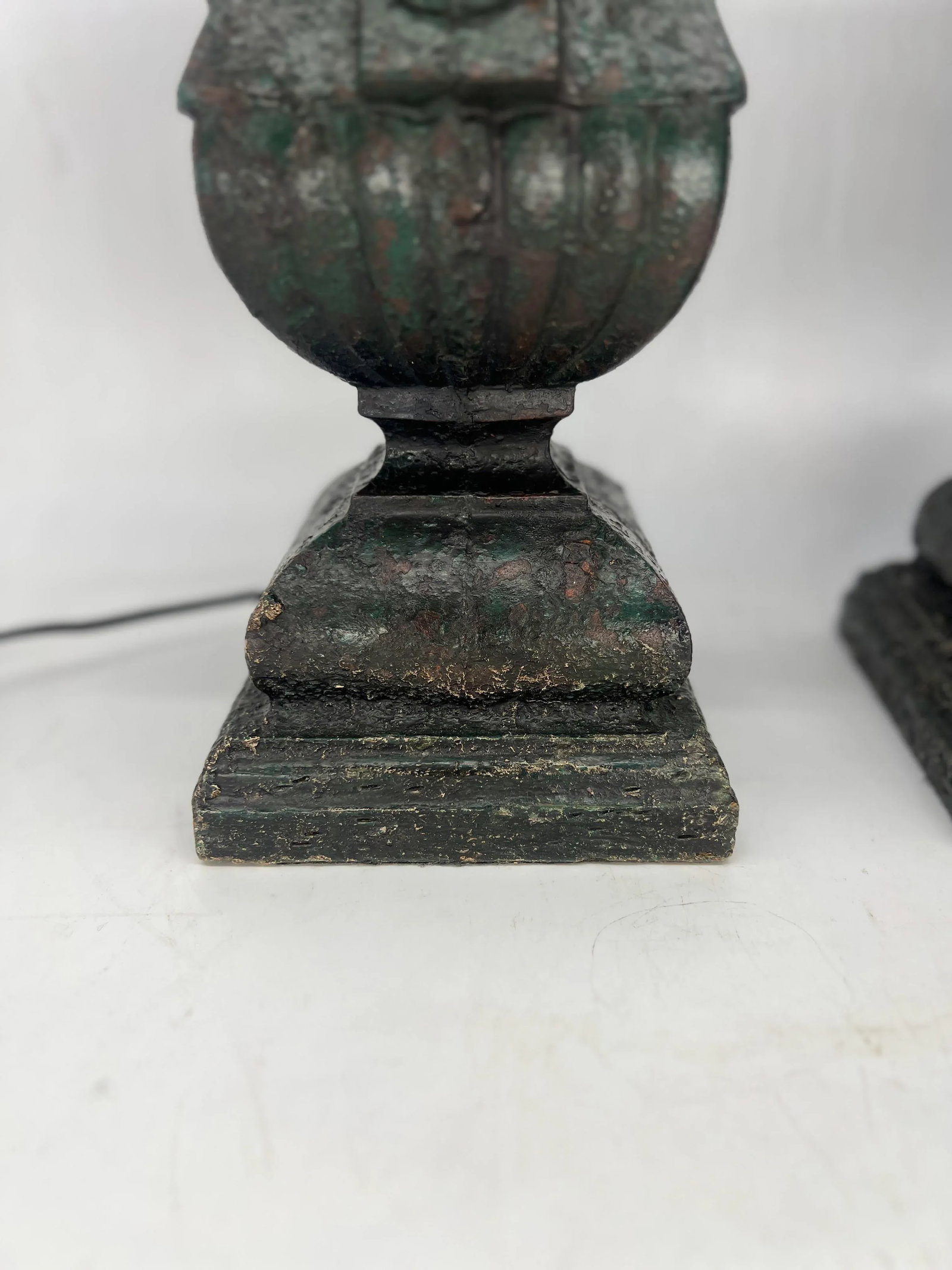 Pair, Antique French Cast Iron Architectural Fragment Paint Decorated Lamps - 4