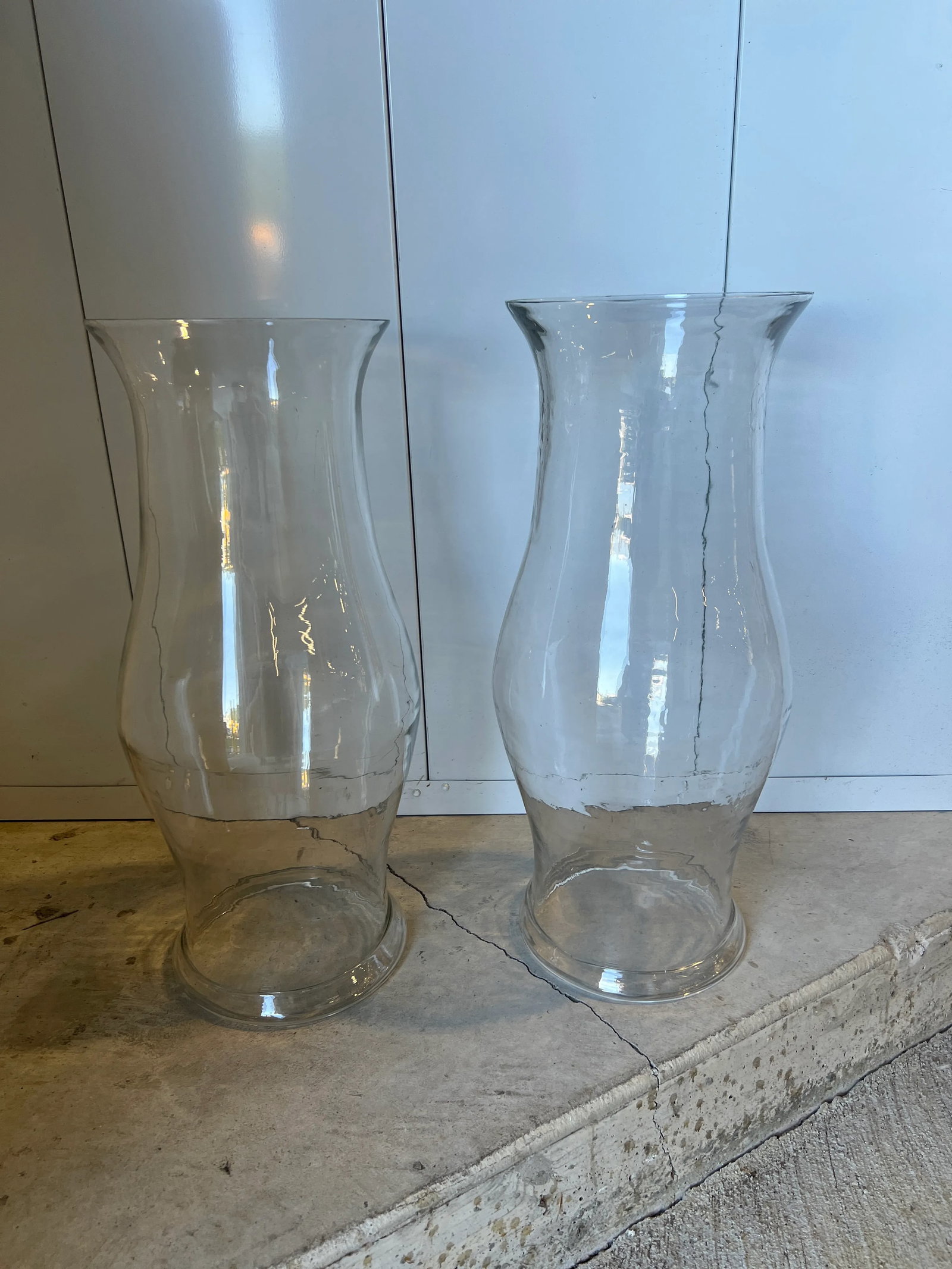 Pair, Monumental 19th Century American Blown Glass Hurricane Candle Shades 22.5" - 2