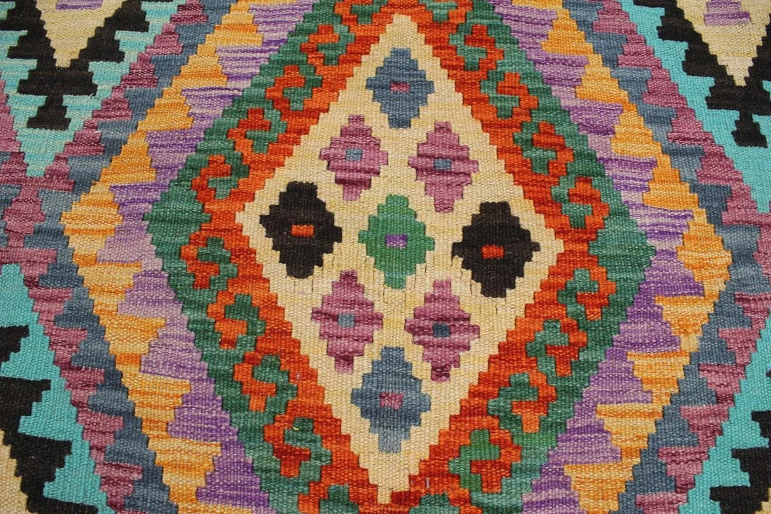 Southwestern Kilim Rust Blue Wool Rug - 8'2" X 9'6" - 7