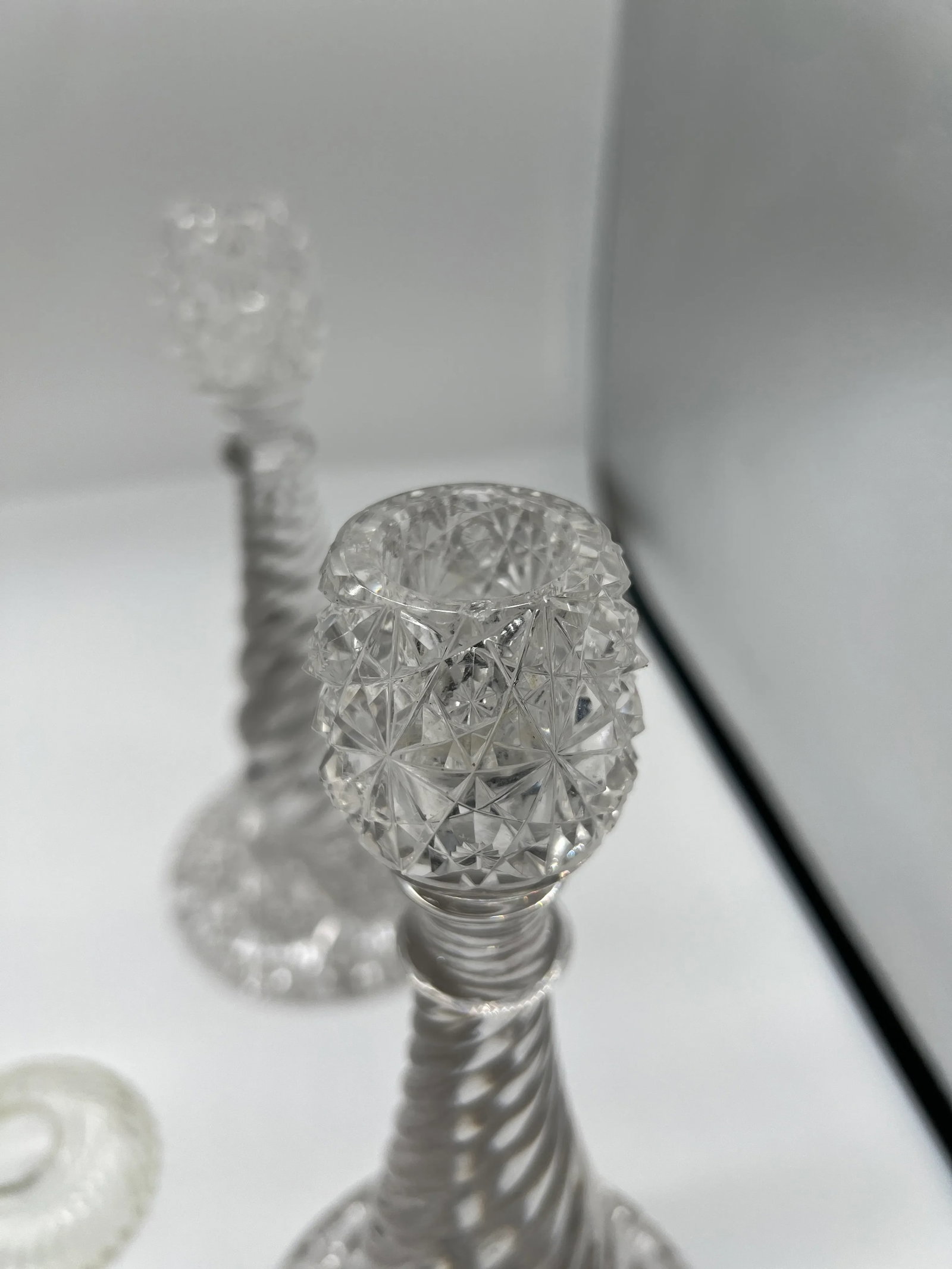 Pair, American Brilliant Period Cut Glass Russian & Swirl Pattern Candlesticks - 10