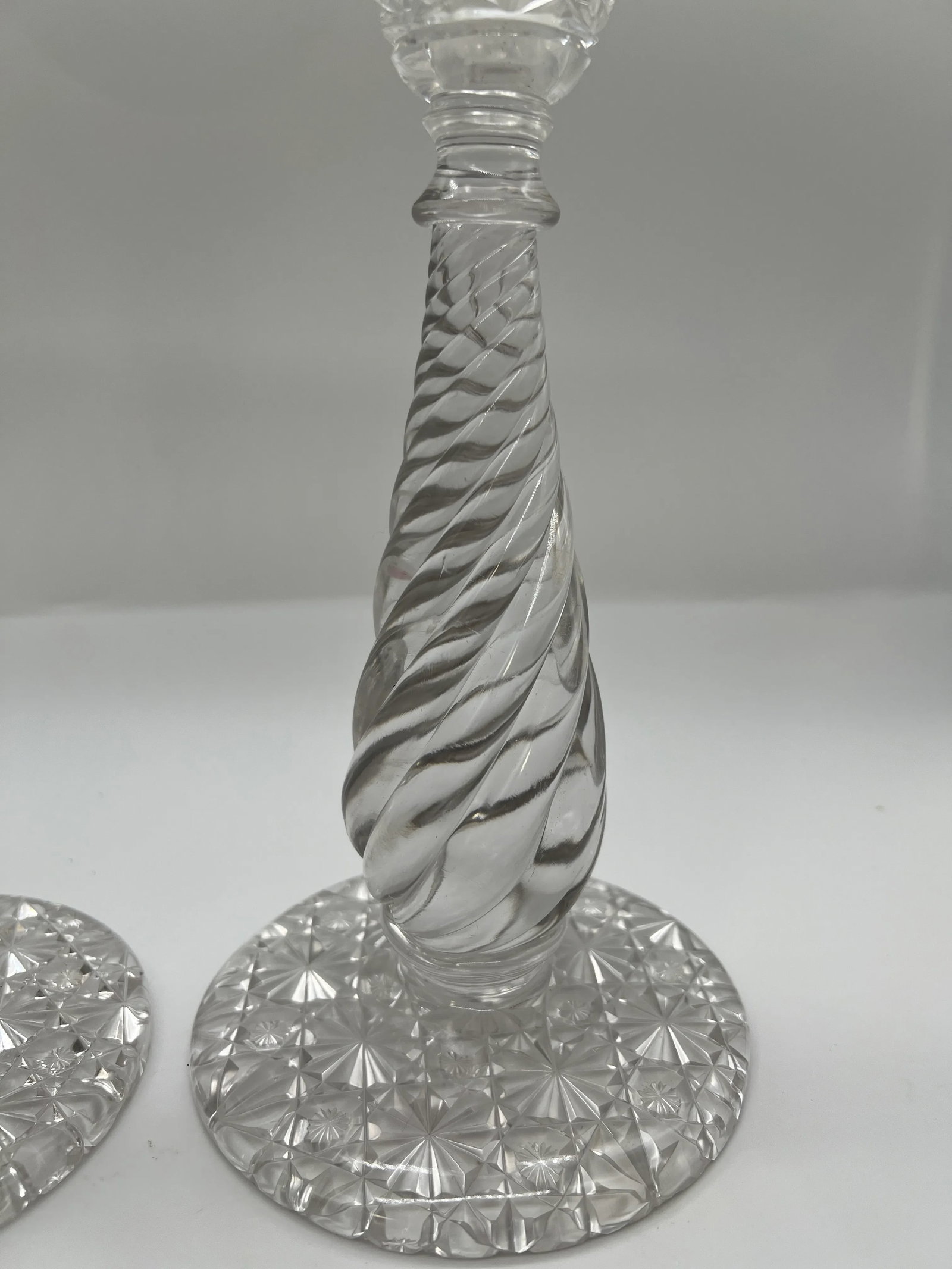 Pair, American Brilliant Period Cut Glass Russian & Swirl Pattern Candlesticks - 3