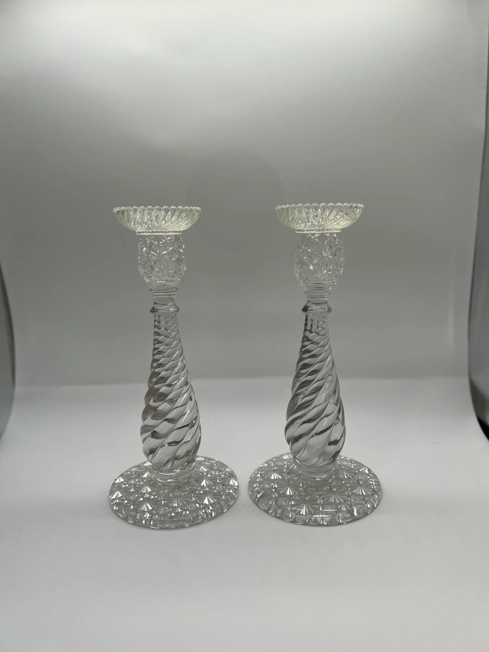 Pair, American Brilliant Period Cut Glass Russian & Swirl Pattern Candlesticks - 5