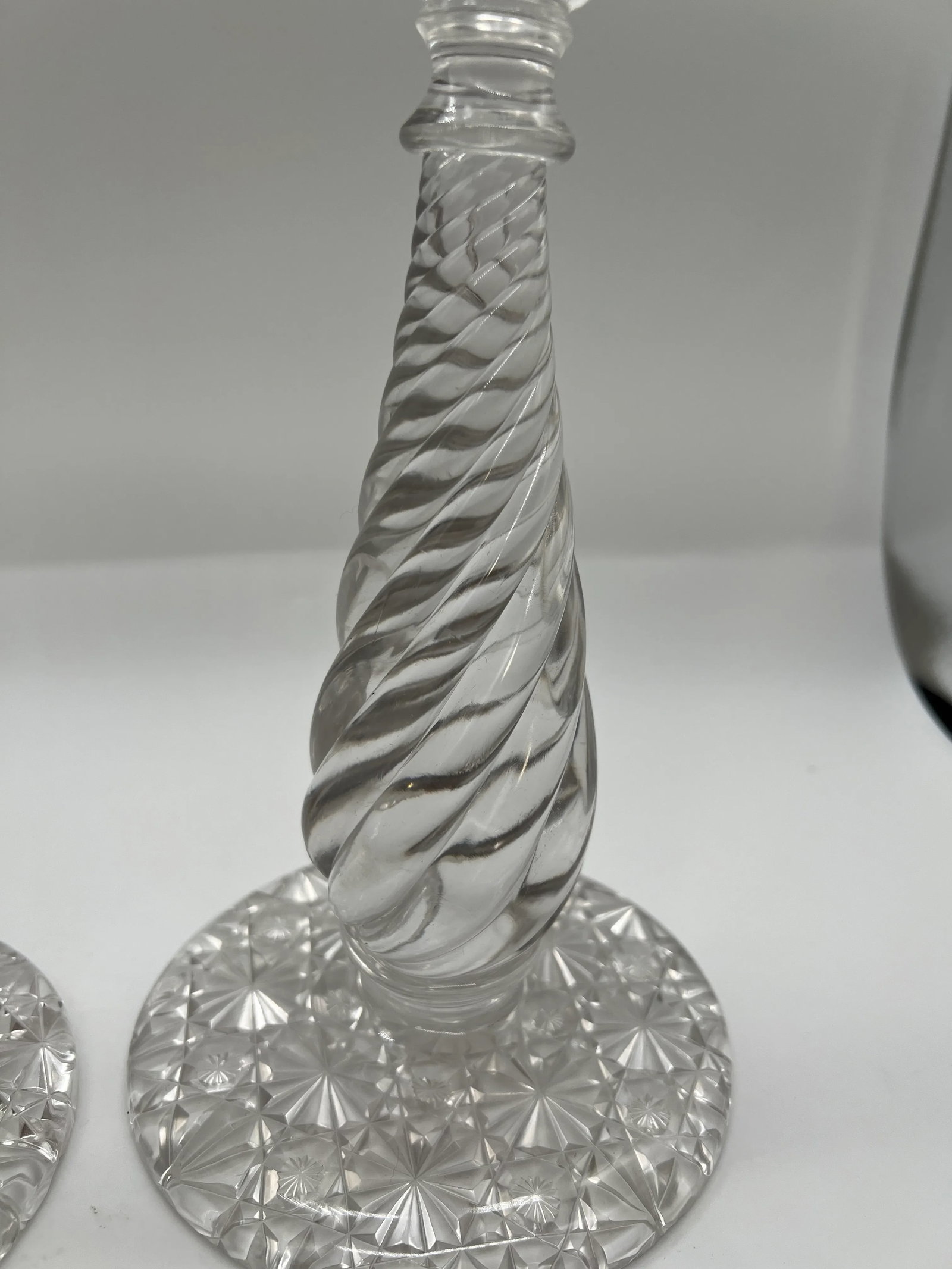 Pair, American Brilliant Period Cut Glass Russian & Swirl Pattern Candlesticks - 7