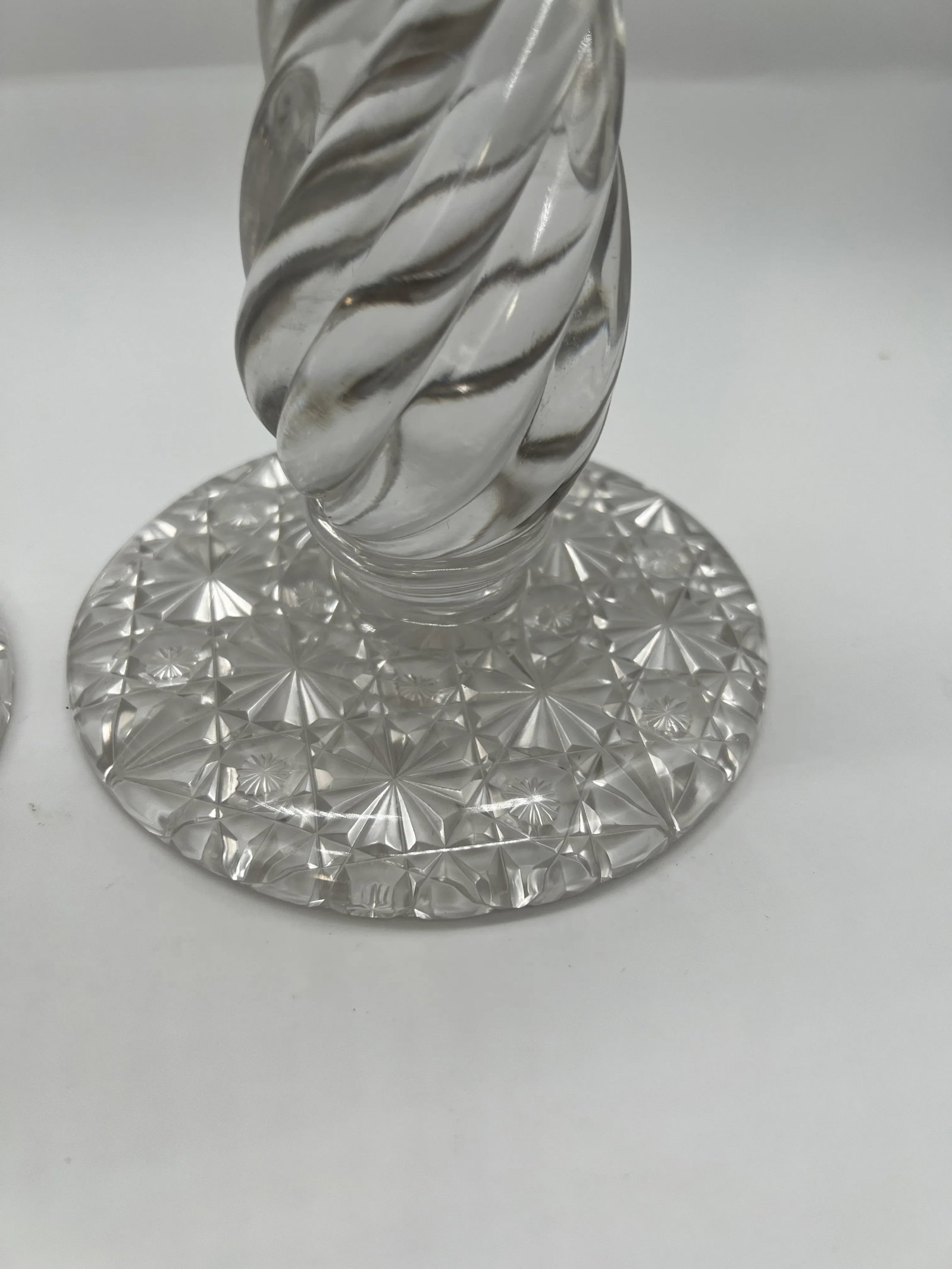 Pair, American Brilliant Period Cut Glass Russian & Swirl Pattern Candlesticks - 8