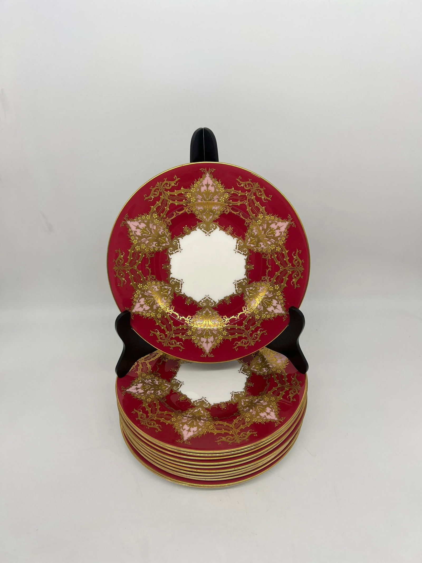 Set of 12 Royal Worcester Two- Tone Heavily Raised Gilt Decorated Dinner Plates - 4
