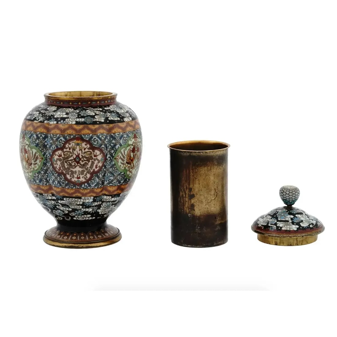 Antique Japanese Cloisonne Enamel Lidded Koro Jar - 2