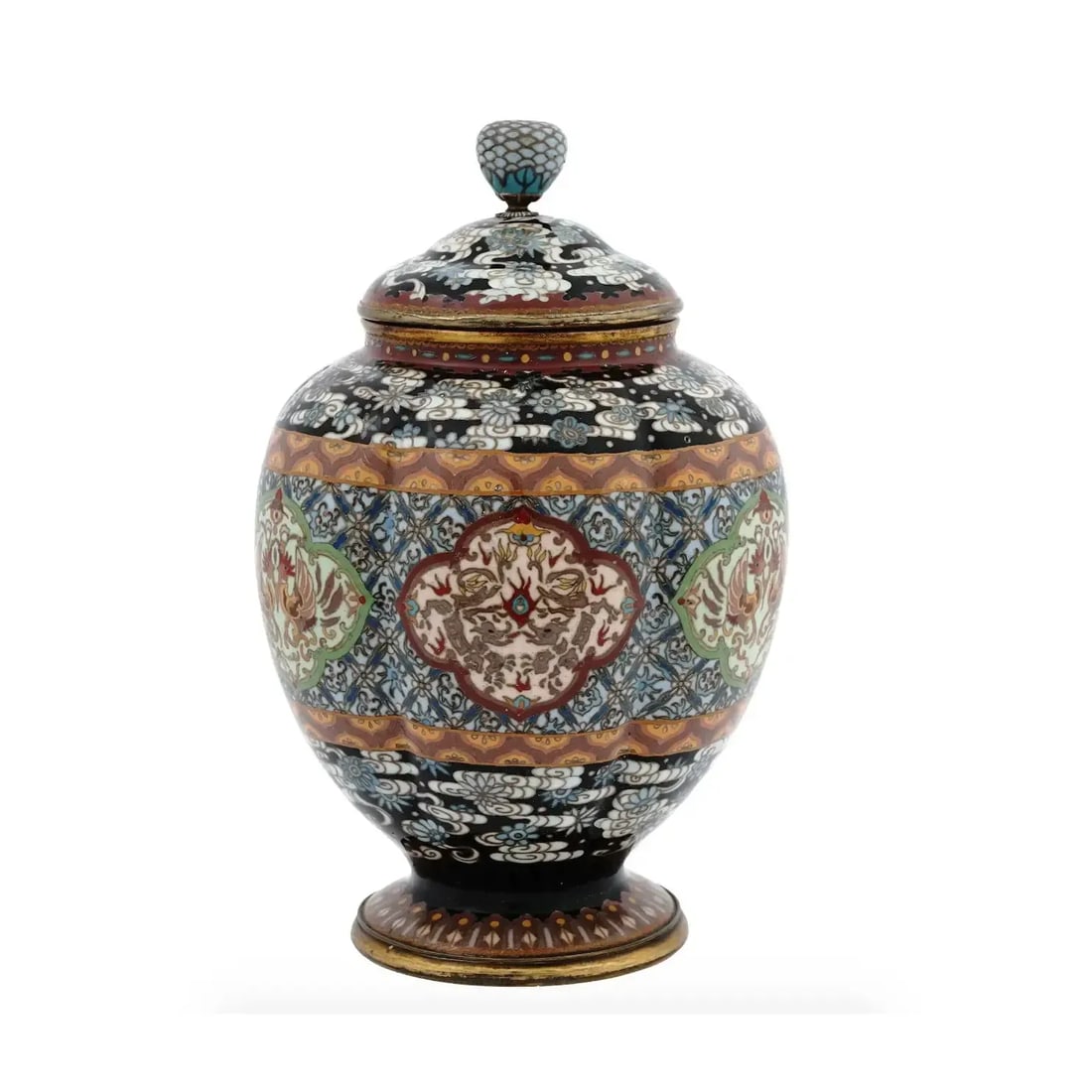 Antique Japanese Cloisonne Enamel Lidded Koro Jar - 4