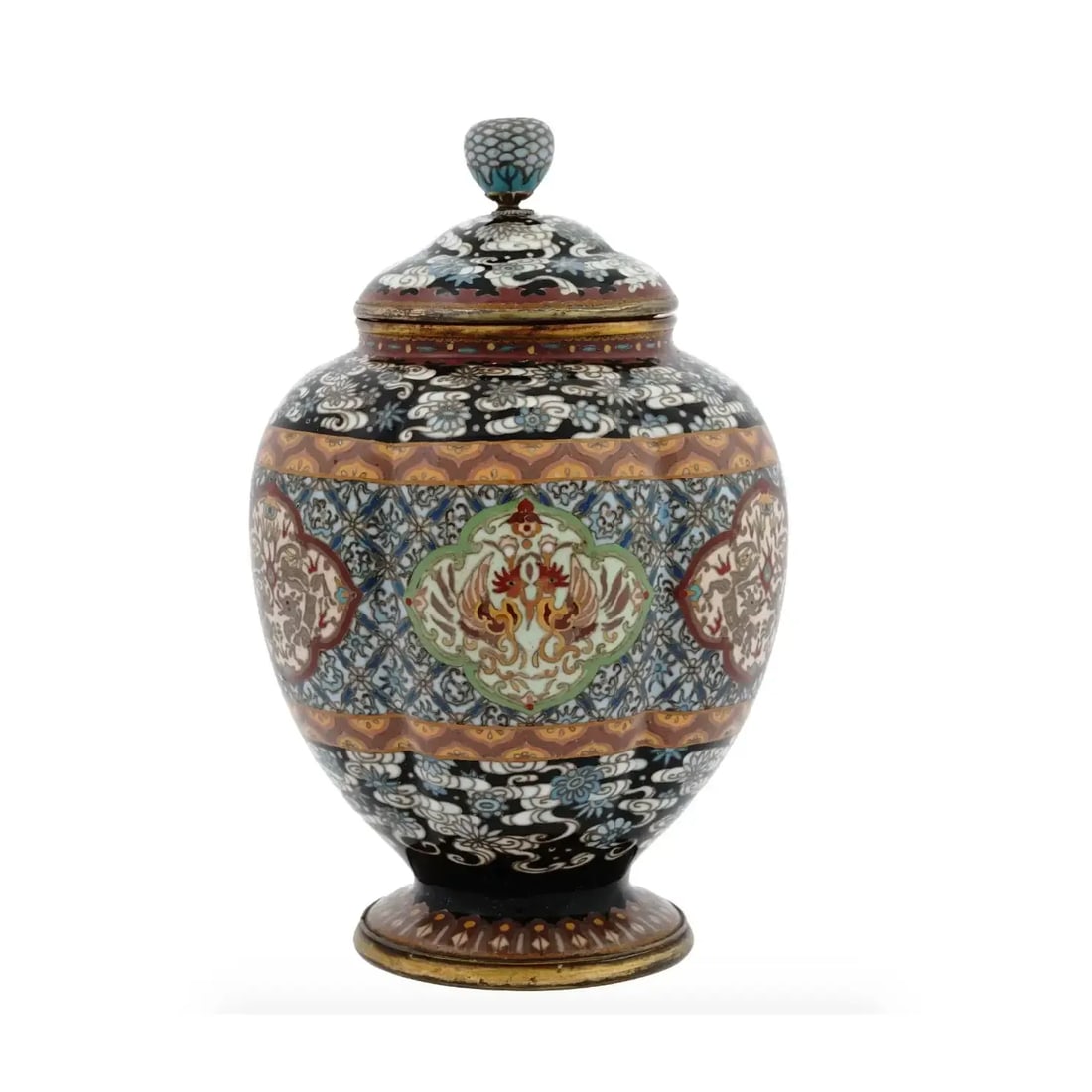 Antique Japanese Cloisonne Enamel Lidded Koro Jar - 5