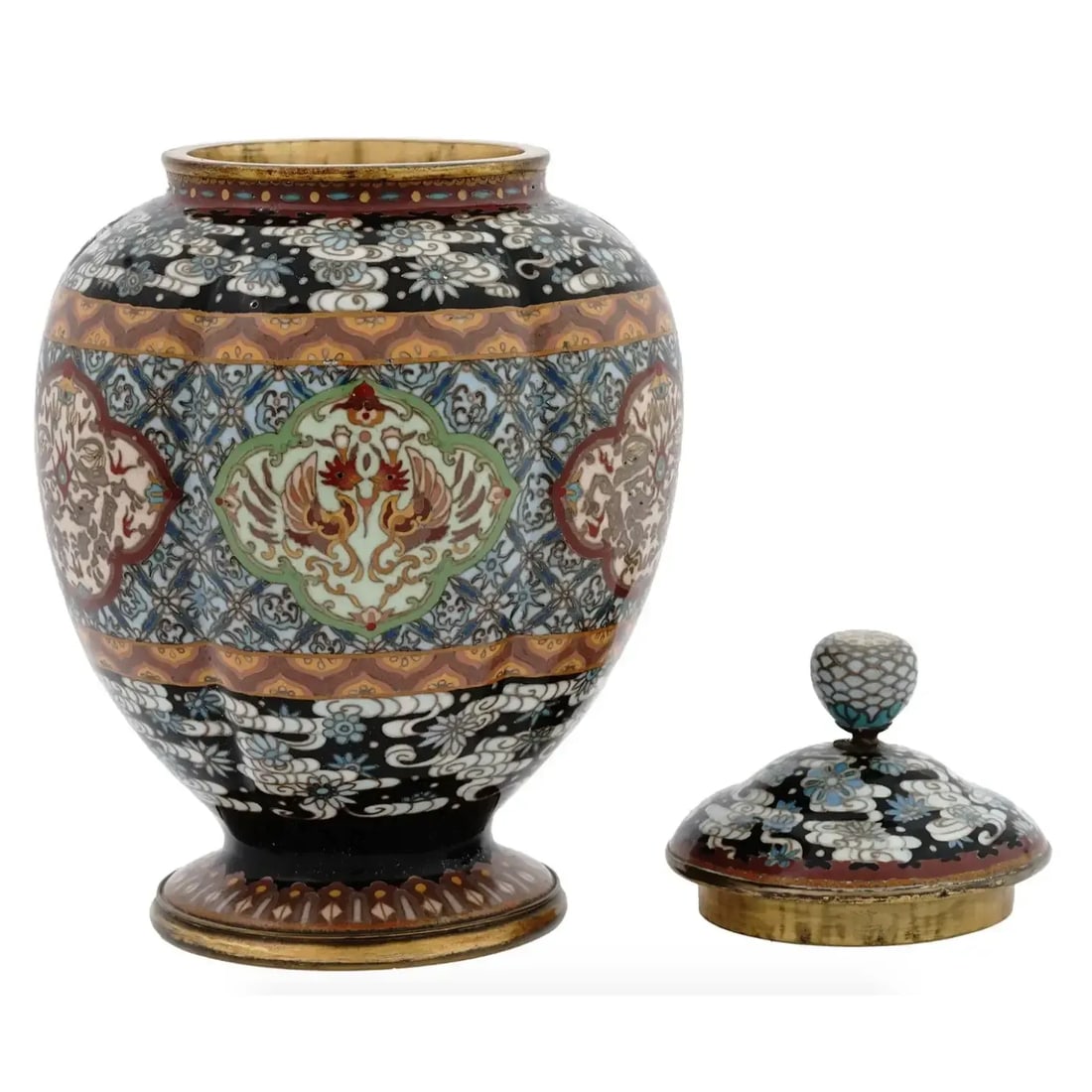 Antique Japanese Cloisonne Enamel Lidded Koro Jar - 8