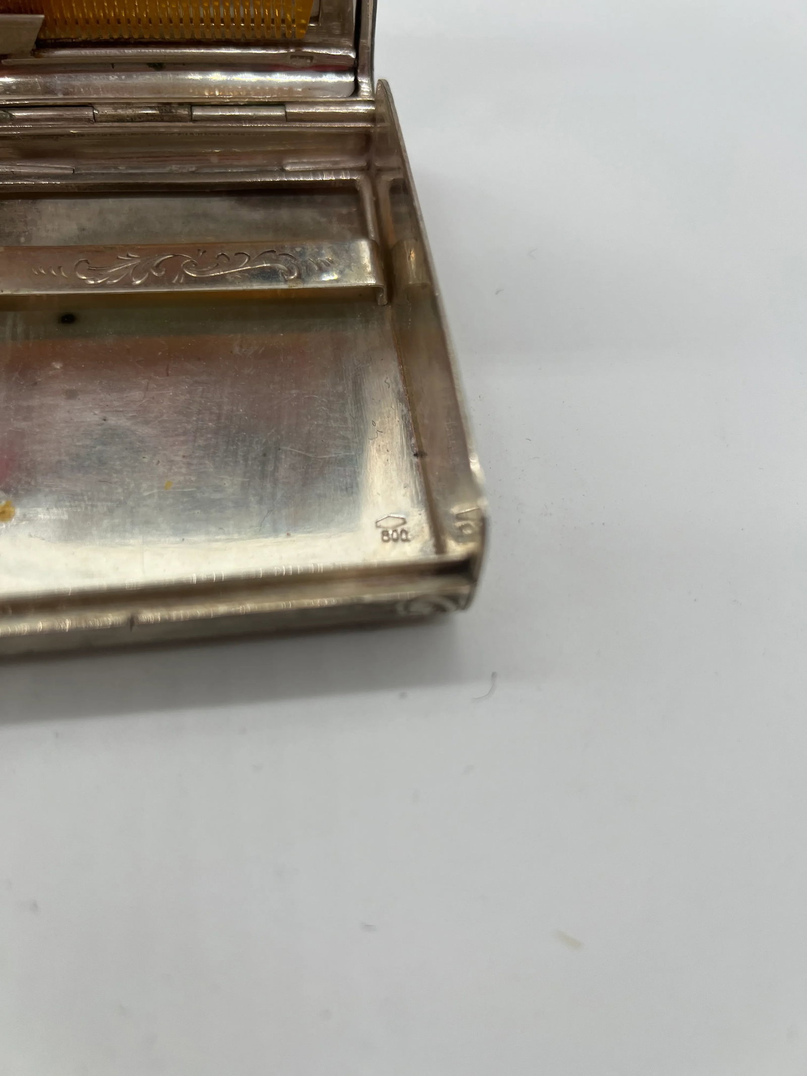 Antique Italian 800 Hand Chased Silver & Ruby Inset Minaudiere Vanity Case - 10