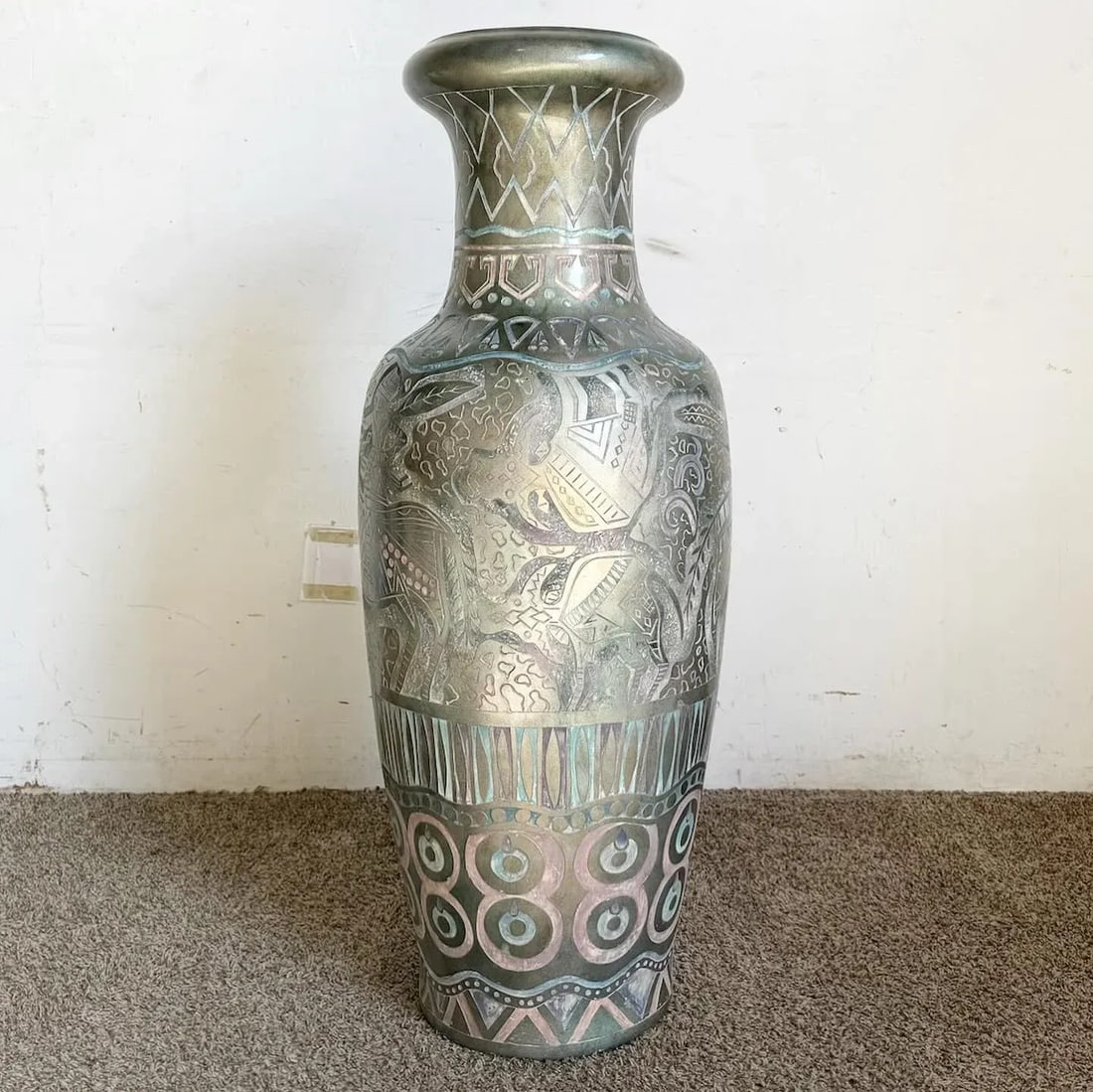 Postmodern Hand Painted and Carved Large Floor Vase - 2