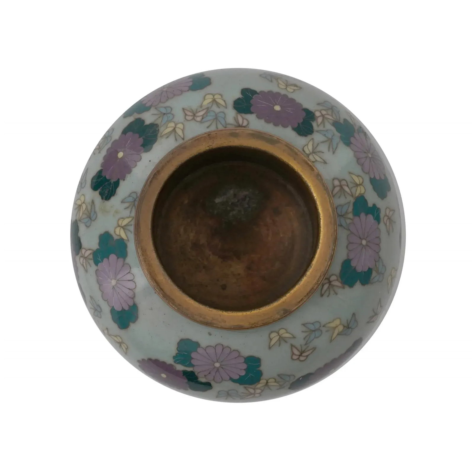 Antique Miniature Japanese Cloisonne Enamel Celadon Color Vase With Butterflies - 2
