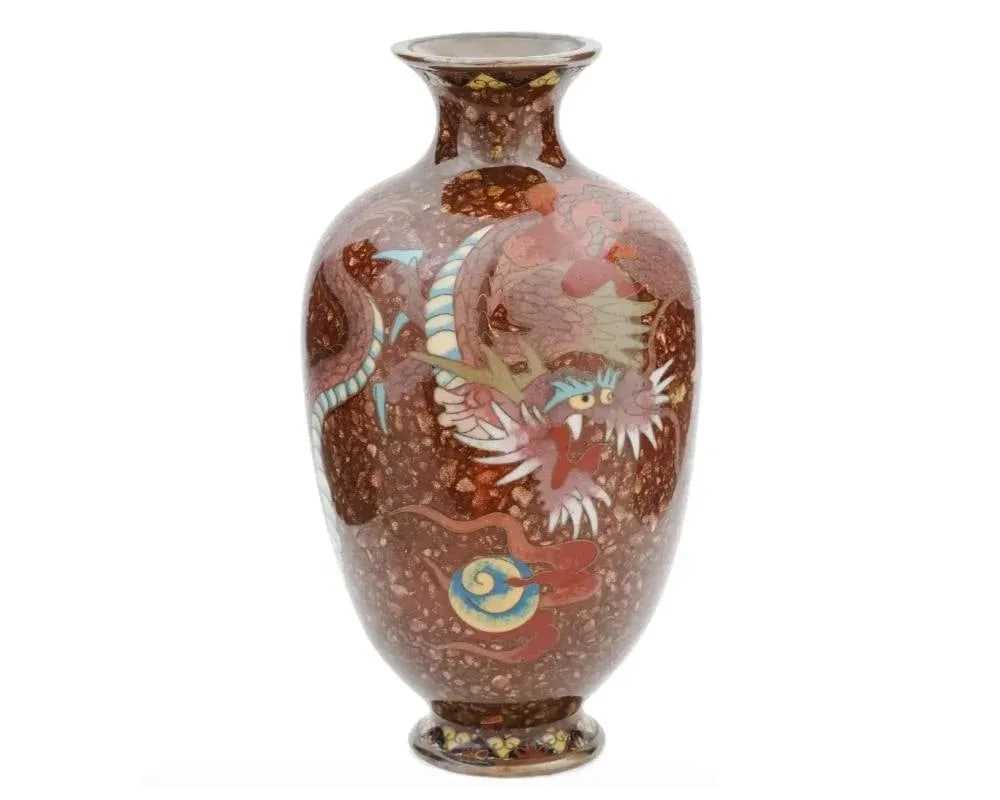 Antique Japanese Meiji Goldstone Cloisonne Vase - 6