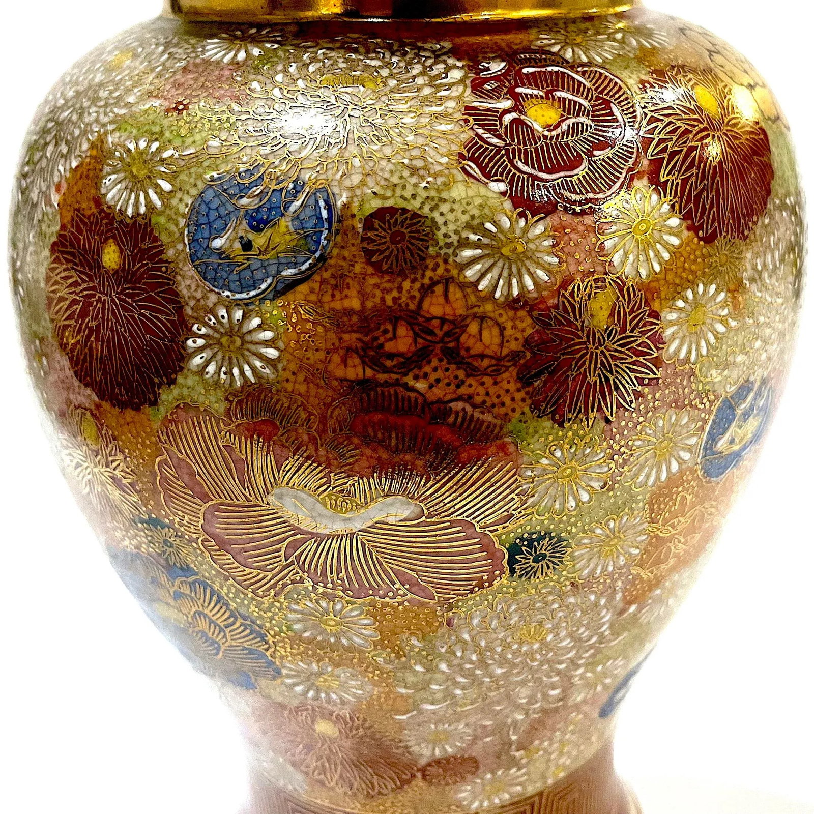 Early 20th Century Japanese Satsuma Mille Fleur Thousand Flowers Ginger Jar - 4