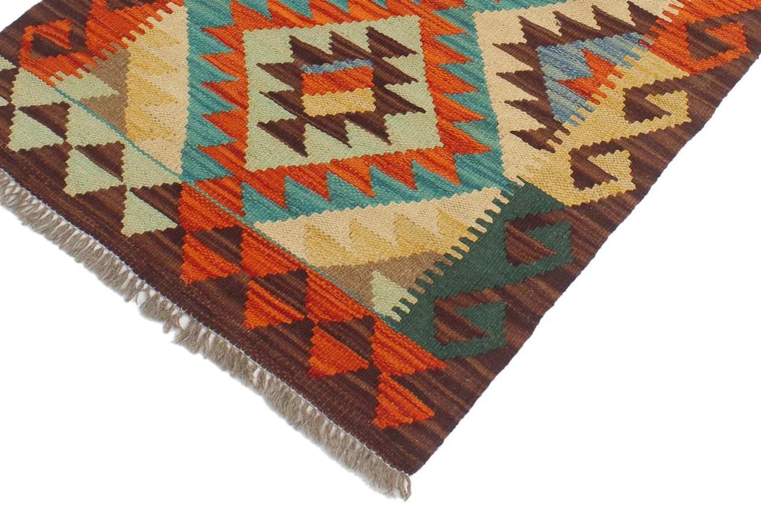 1990s Kilim Teesha Rust Brown Wool Rug - 1'11" X 3'0" - 3