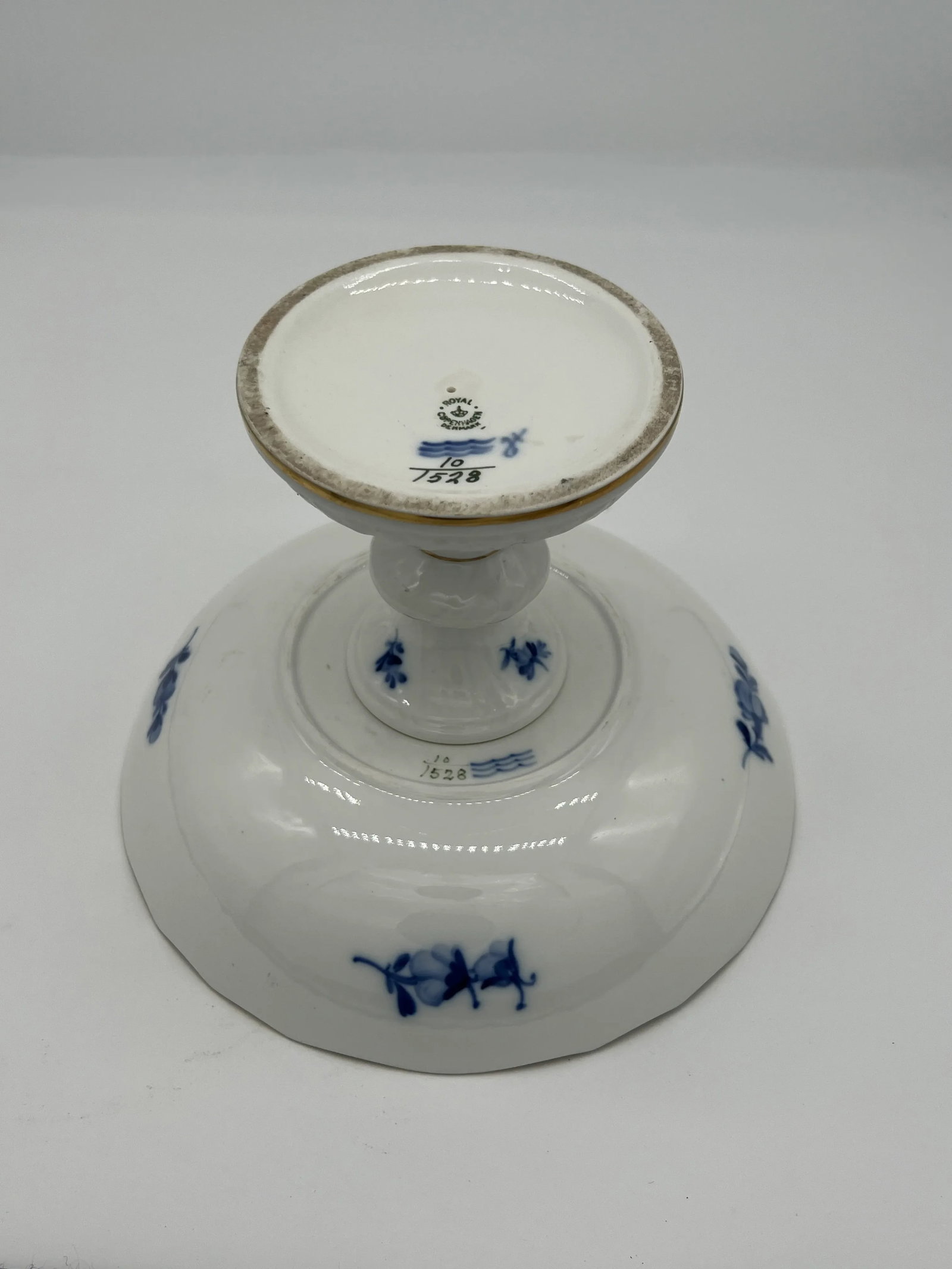 Royal Copenhagen "Blue Flowers" Gold Rimmed Porcelain Compote or Cake Stand - 3