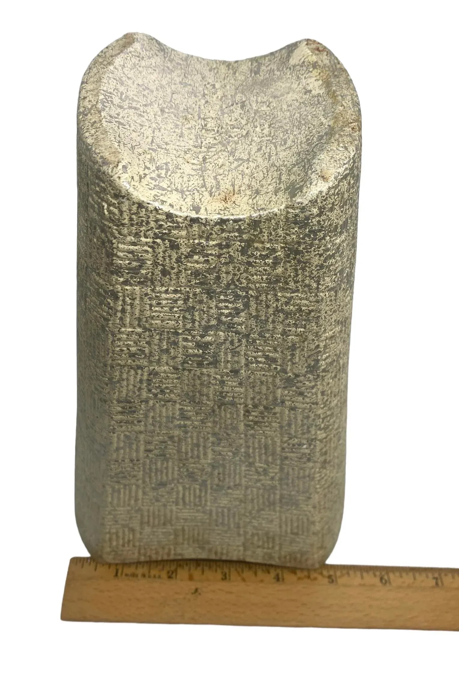 Mid-Century Modern Shawnee Art Pottery Vase With Light Green Basket Weave and Silver Accents Design - 10