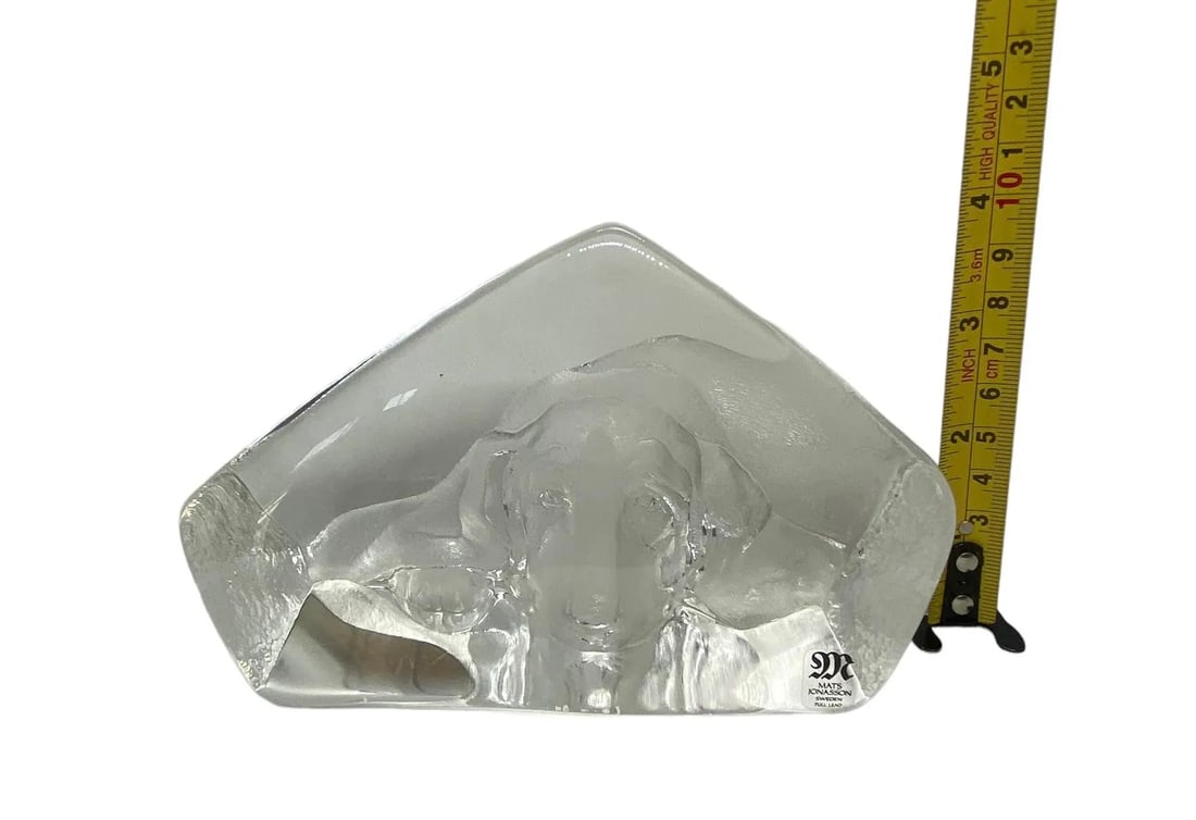 Vintage Mats Jonasson Sweden Etched Full Lead Crystal "Resting Basset Hound" Frosted 3D Paperweight - 11
