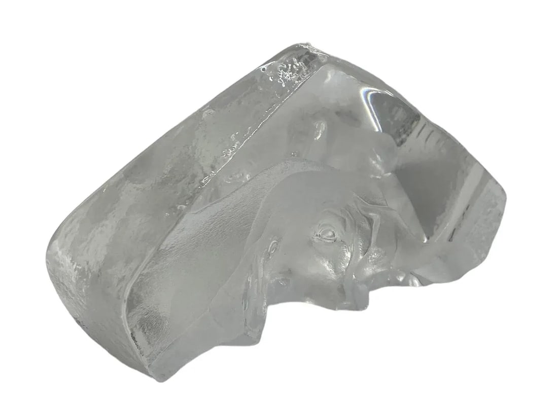 Vintage Mats Jonasson Sweden Etched Full Lead Crystal "Resting Basset Hound" Frosted 3D Paperweight - 5