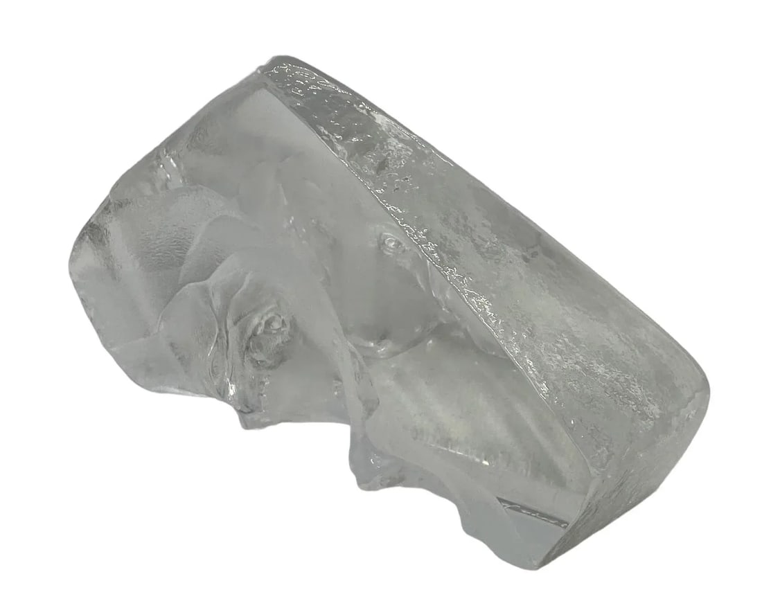 Vintage Mats Jonasson Sweden Etched Full Lead Crystal "Resting Basset Hound" Frosted 3D Paperweight - 6