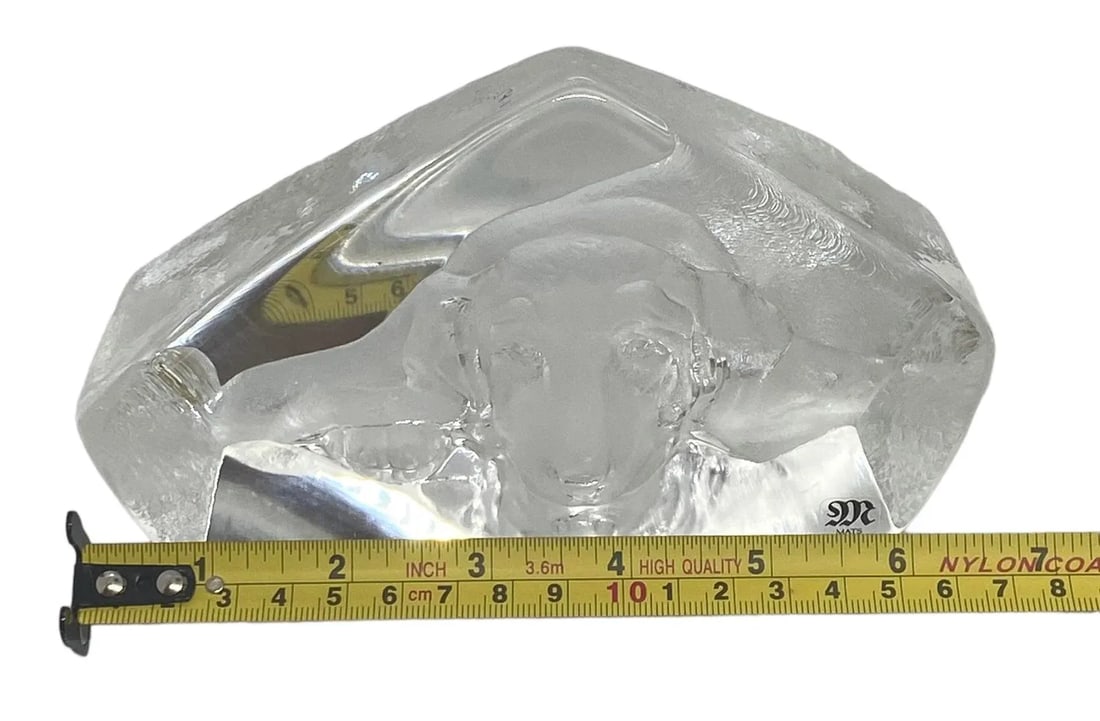 Vintage Mats Jonasson Sweden Etched Full Lead Crystal "Resting Basset Hound" Frosted 3D Paperweight - 9