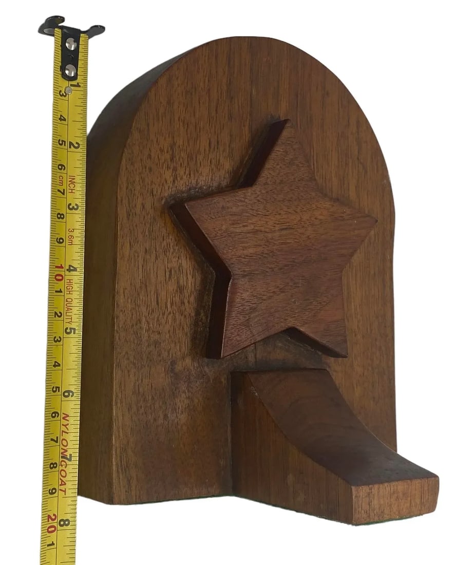 Mid 20th Century Rustic Handcrafted Mahogany Bookends With Star Motif - A Pair - 11