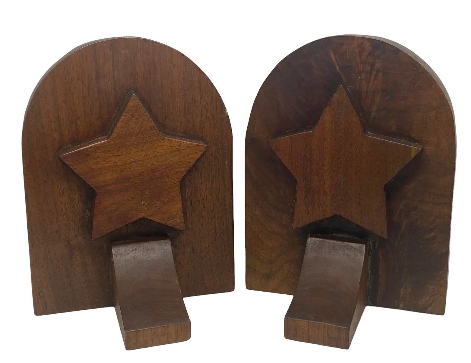 Mid 20th Century Rustic Handcrafted Mahogany Bookends With Star Motif - A Pair - 13