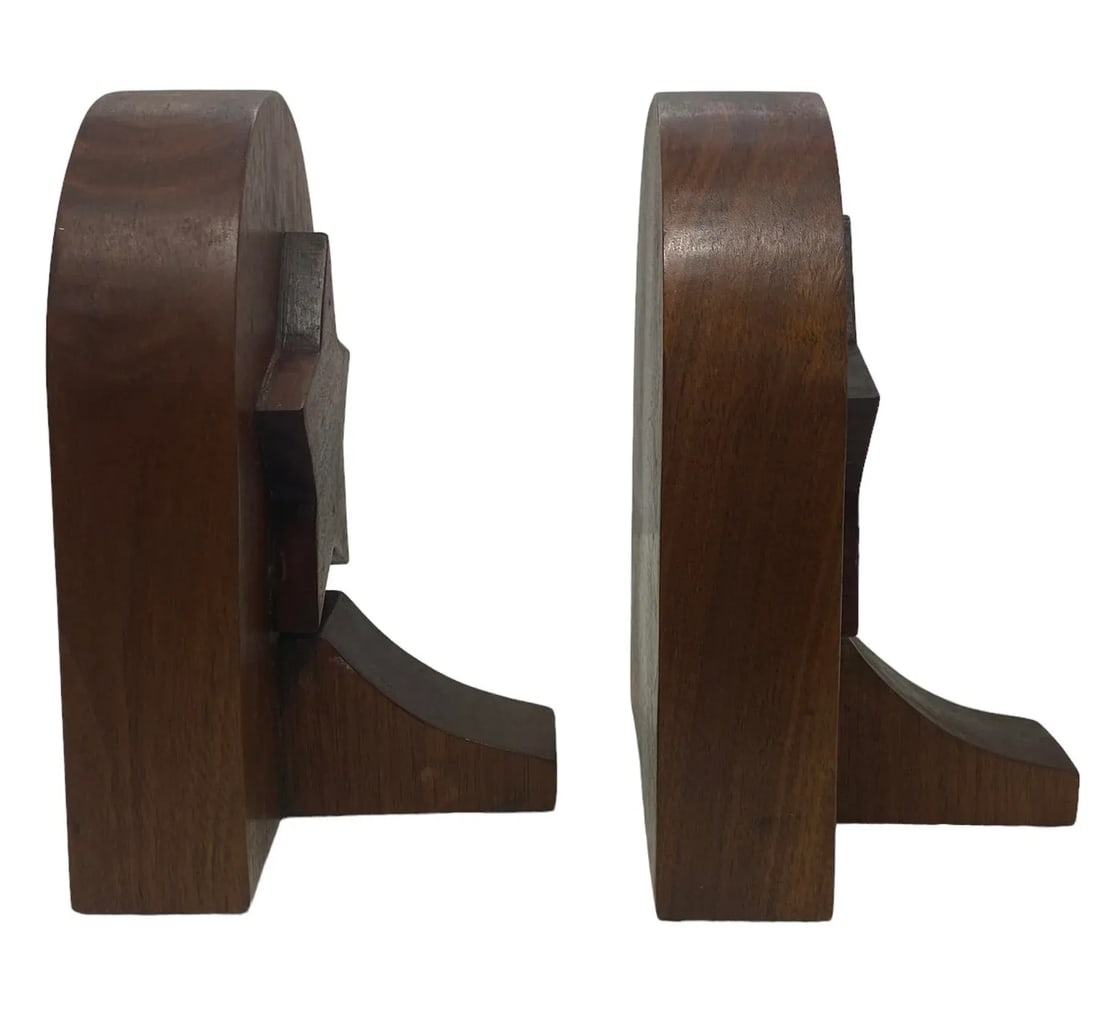 Mid 20th Century Rustic Handcrafted Mahogany Bookends With Star Motif - A Pair - 4