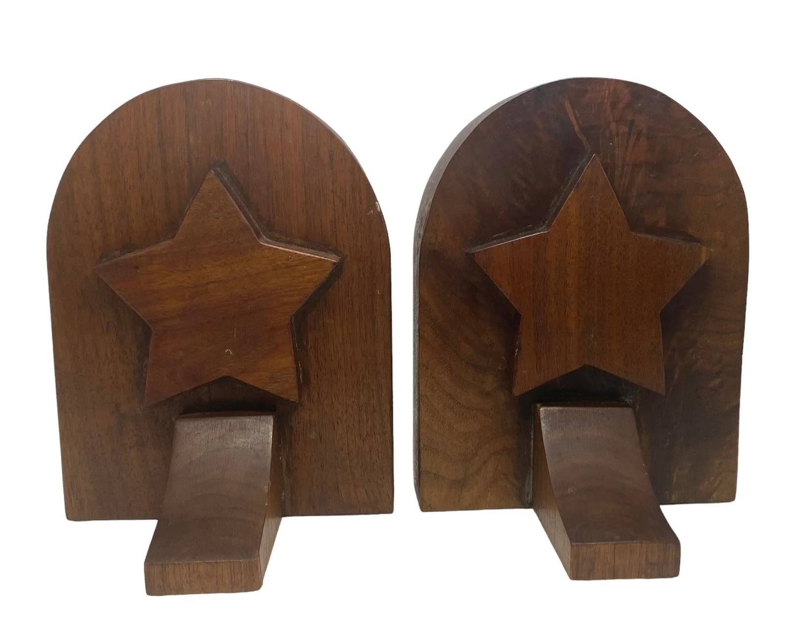 Mid 20th Century Rustic Handcrafted Mahogany Bookends With Star Motif - A Pair - 5