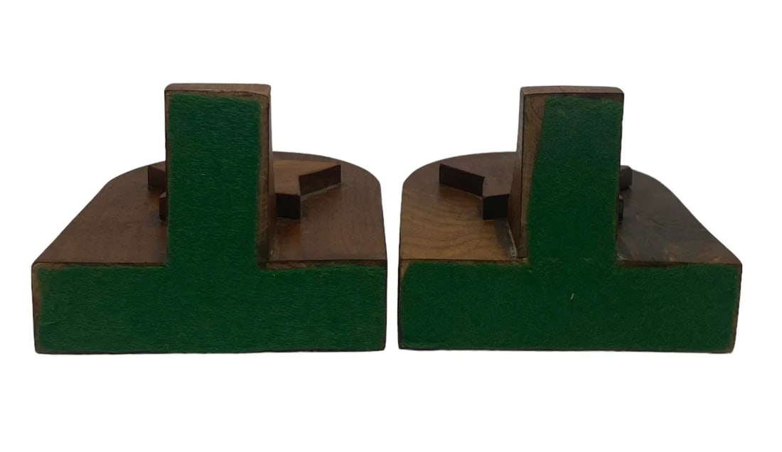 Mid 20th Century Rustic Handcrafted Mahogany Bookends With Star Motif - A Pair - 7