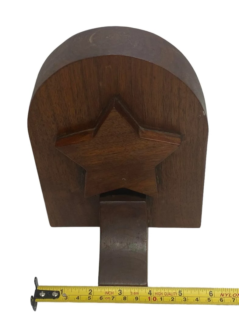 Mid 20th Century Rustic Handcrafted Mahogany Bookends With Star Motif - A Pair - 9