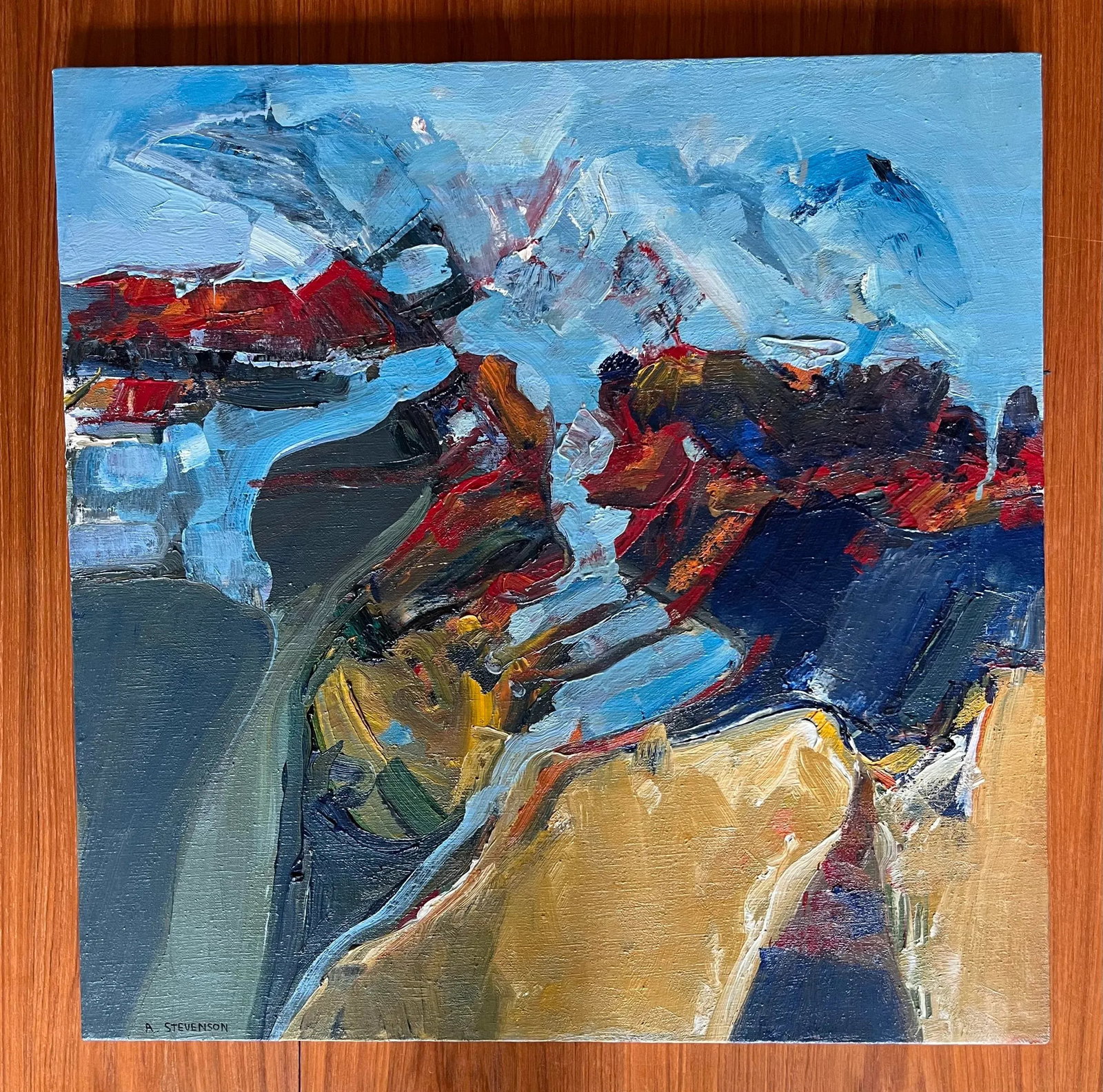 Modern Abrtract Oil and Gesso Painting on Canvas by Ann Stevenson - 2