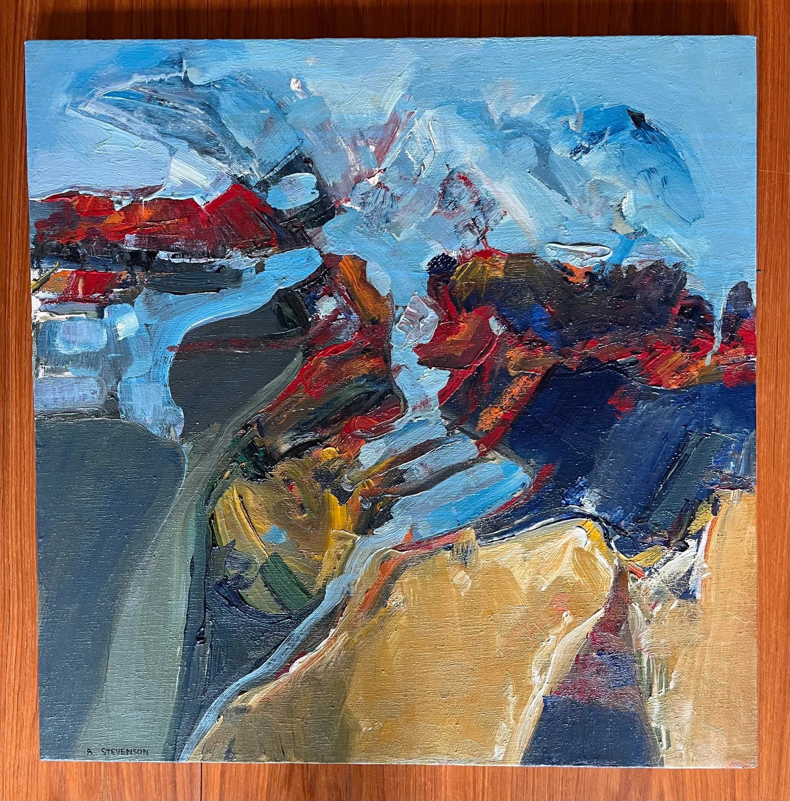 Modern Abrtract Oil and Gesso Painting on Canvas by Ann Stevenson - 9