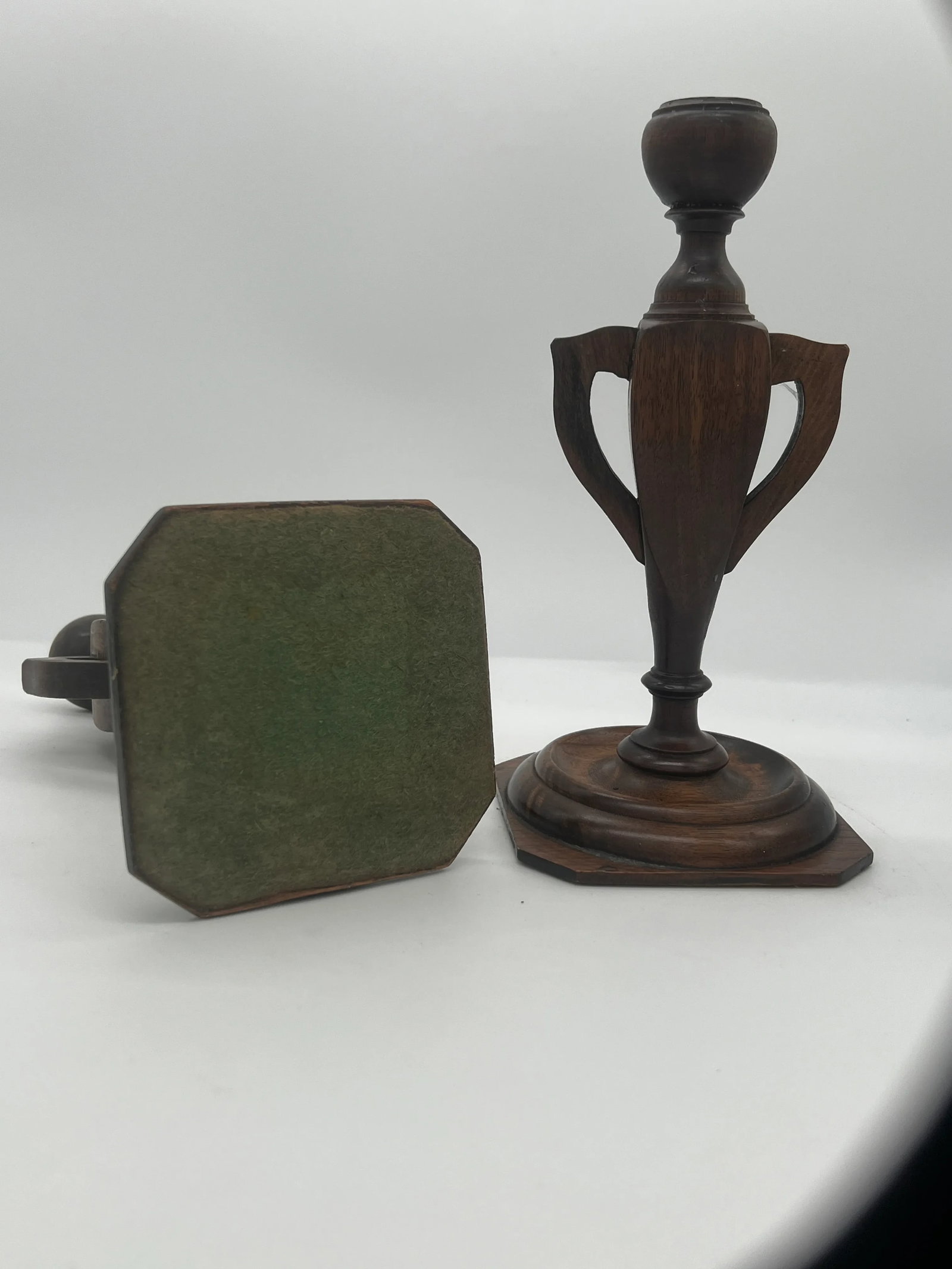 Pair, Arts & Crafts Trophy Urn Form Carved Wood Candlesticks Circa 1910 - 6