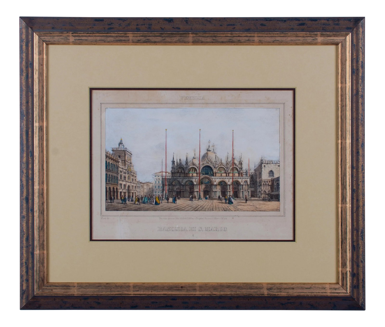 Basilica Di San Marco Antique Engraving: Venezia: Basilica di S. Marco after Marco Moro (1817-1885) Offered is a hand colored engraving of St. Mark's Cathedral circa mid-late 1800's. Sight 7 1/8 by 9 1/2 inches Frame 14 1/8 by 16 3/4 inches