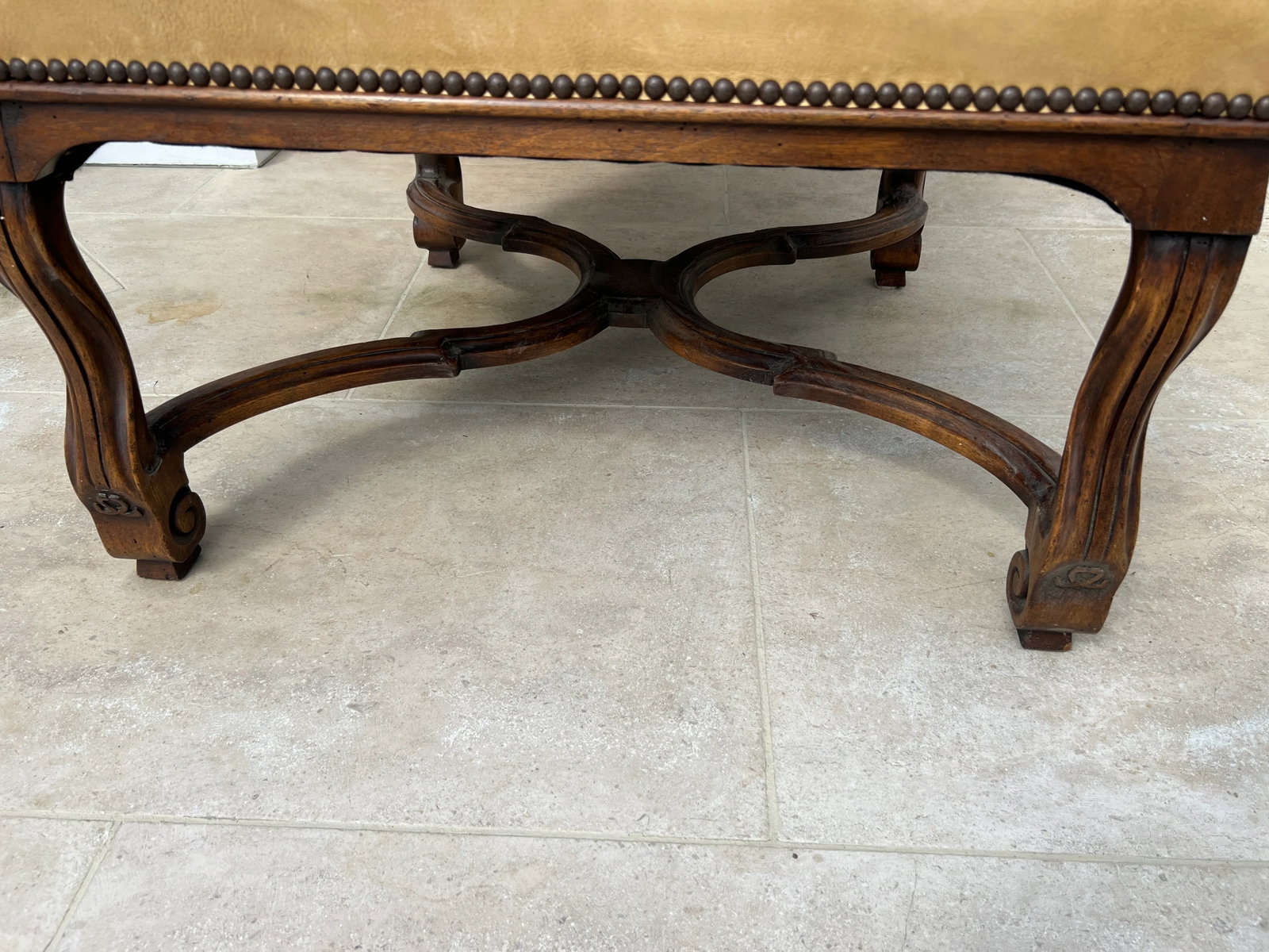 19th Century Louis XIV Style Walnut and Leather Chair - 5