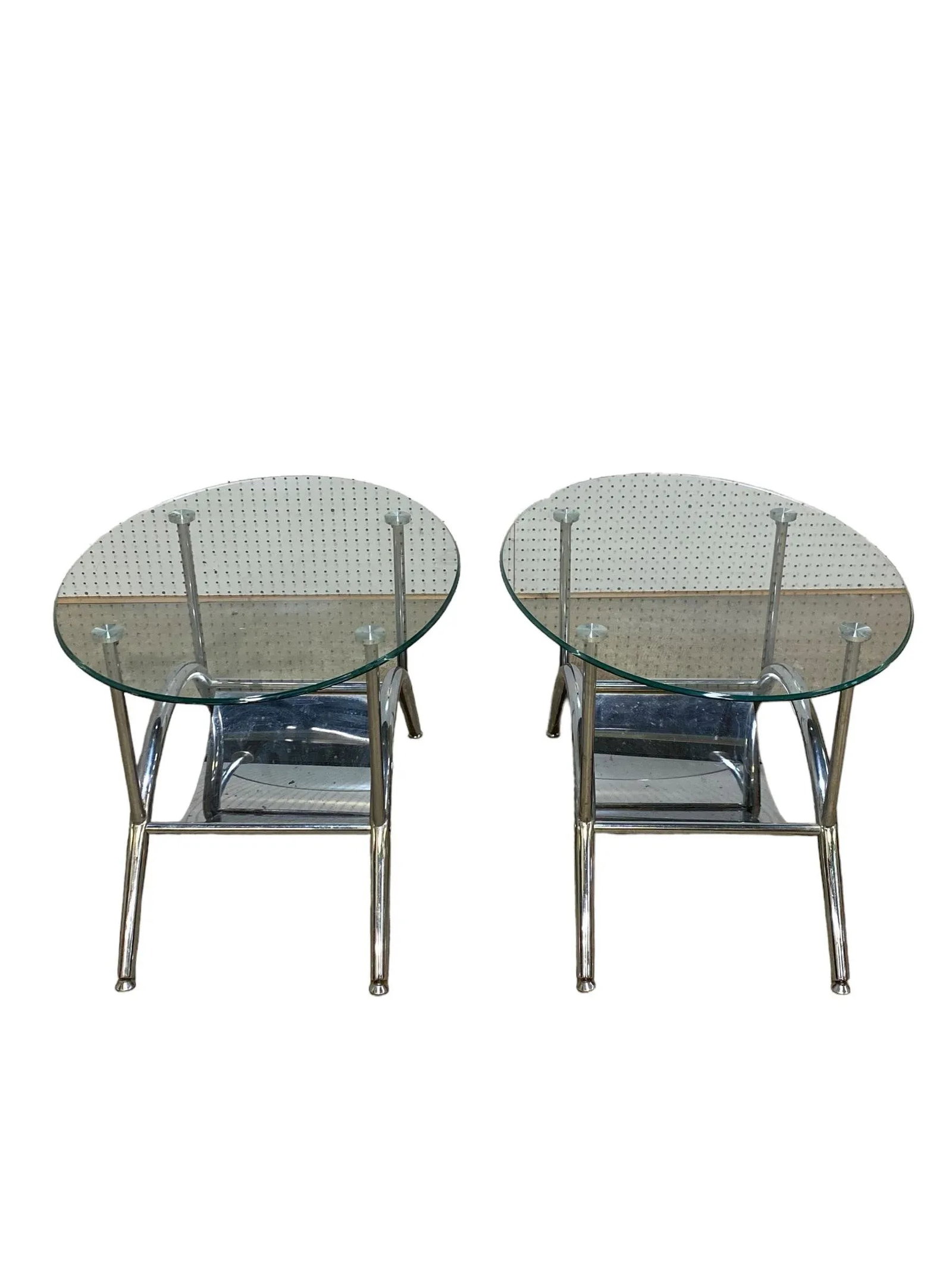 Mid 20th Century Mid Century Modern Chrome and Oval Glass Top Side Tables - a Pair - 12