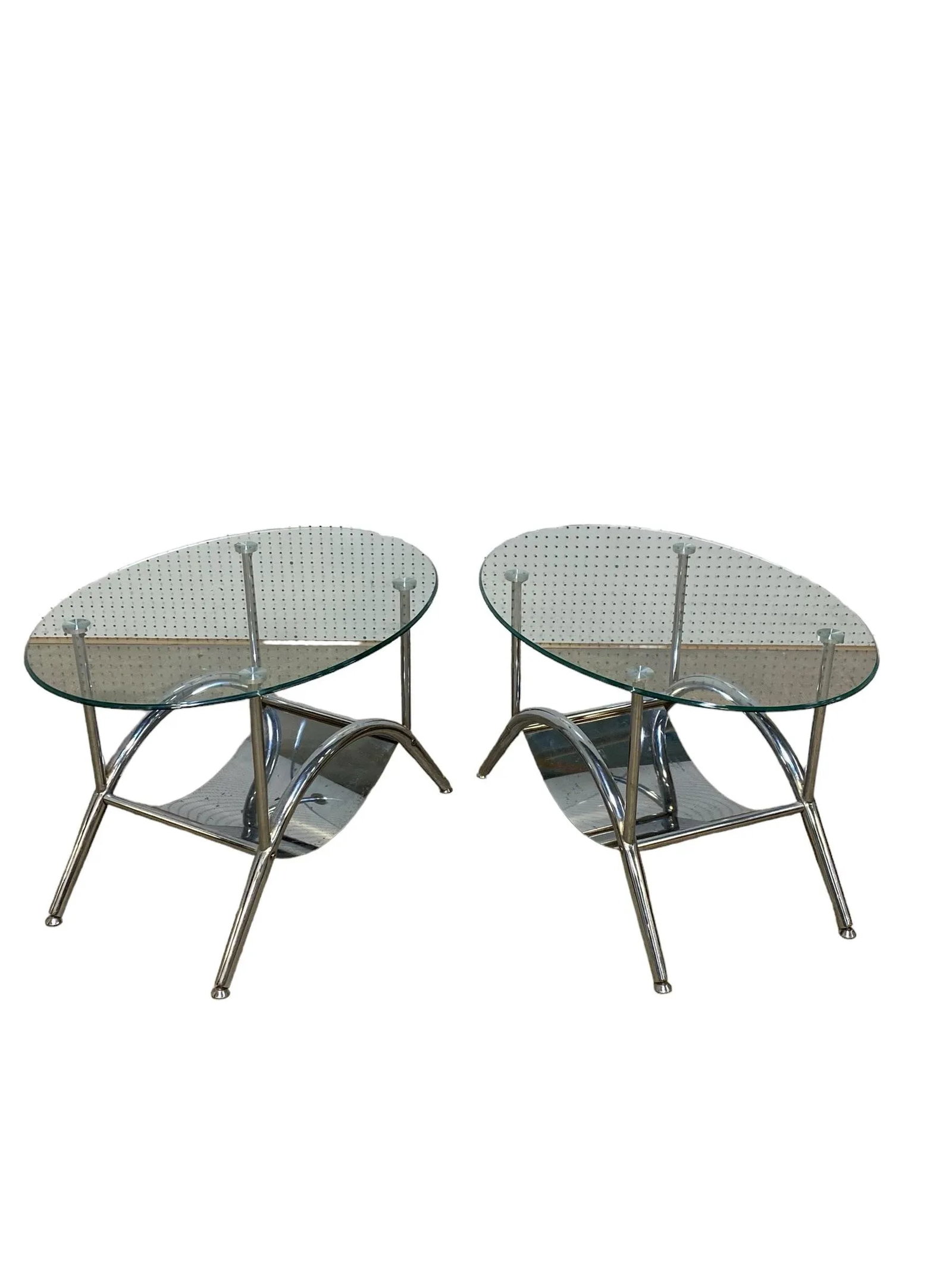 Mid 20th Century Mid Century Modern Chrome and Oval Glass Top Side Tables - a Pair - 2