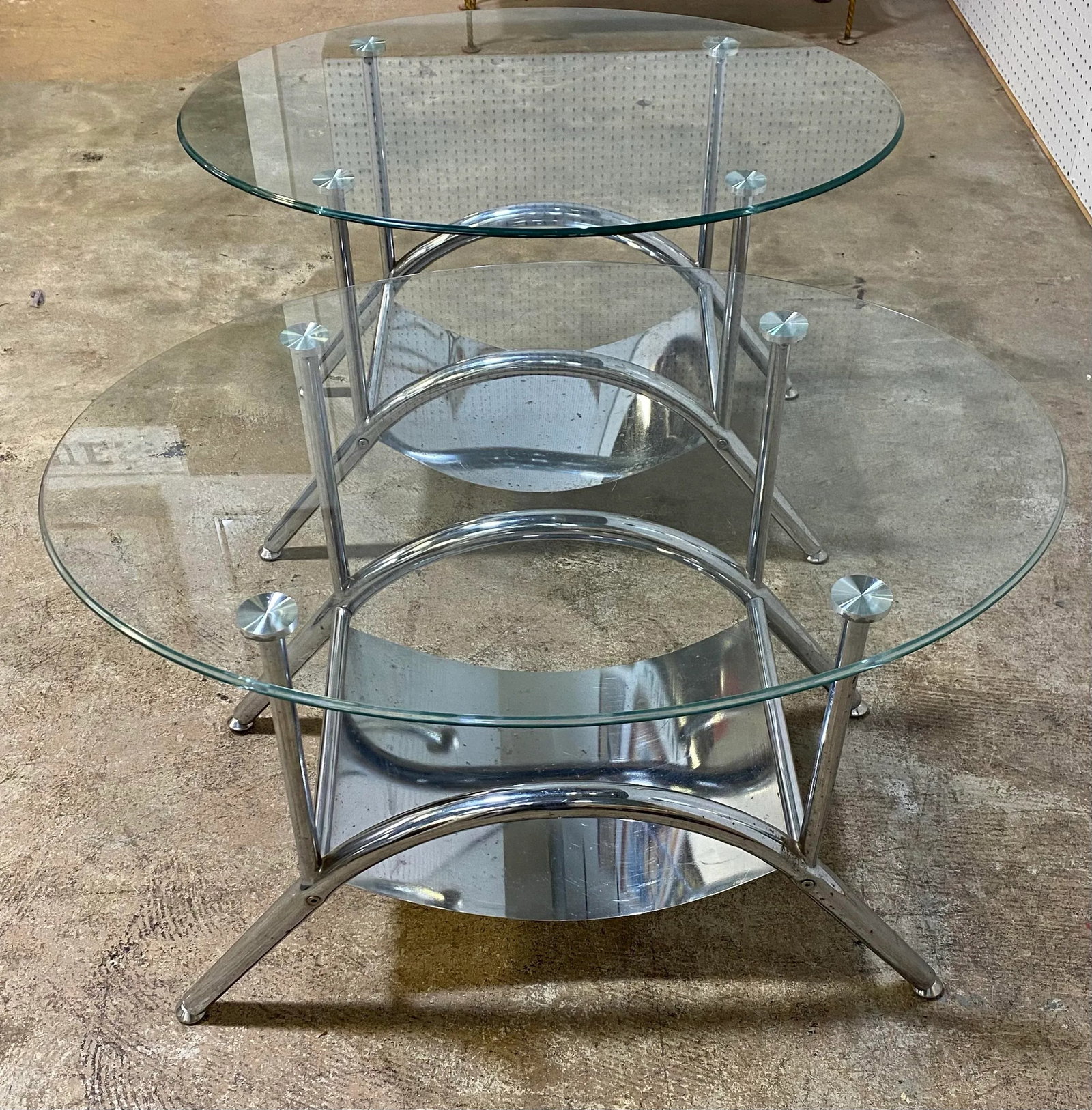 Mid 20th Century Mid Century Modern Chrome and Oval Glass Top Side Tables - a Pair - 6