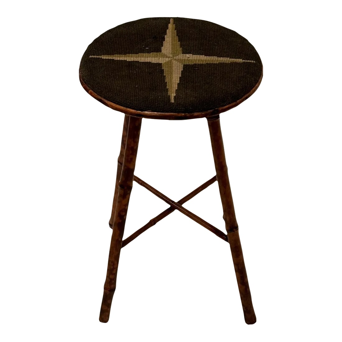 Antique American Bamboo Stool With Original Needlepoint Seat: Classic American vintage bamboo stool having original needlepoint seat. Condition: Alterations: Original Condition Unaltered Imperfections: Some Imperfections Condition Notes: Good. Wear consistent