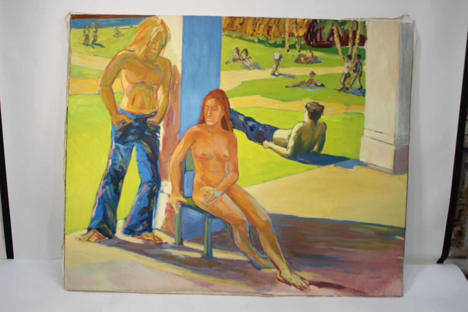 1970's "Theater Park" Scene Oil Painting on Canvas by Drew Bandish - 2