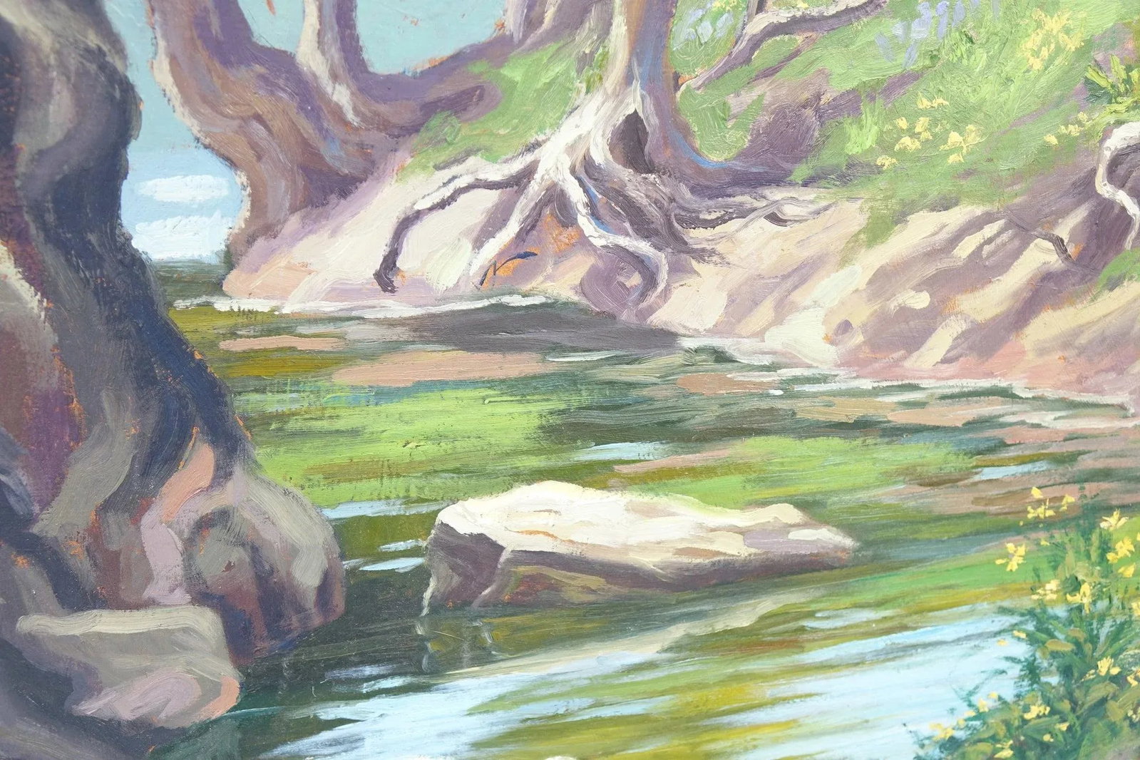 Late 20th Century Original Landscape Oil on Canvas " Stream With Trees & Rocks, Signed, - 5