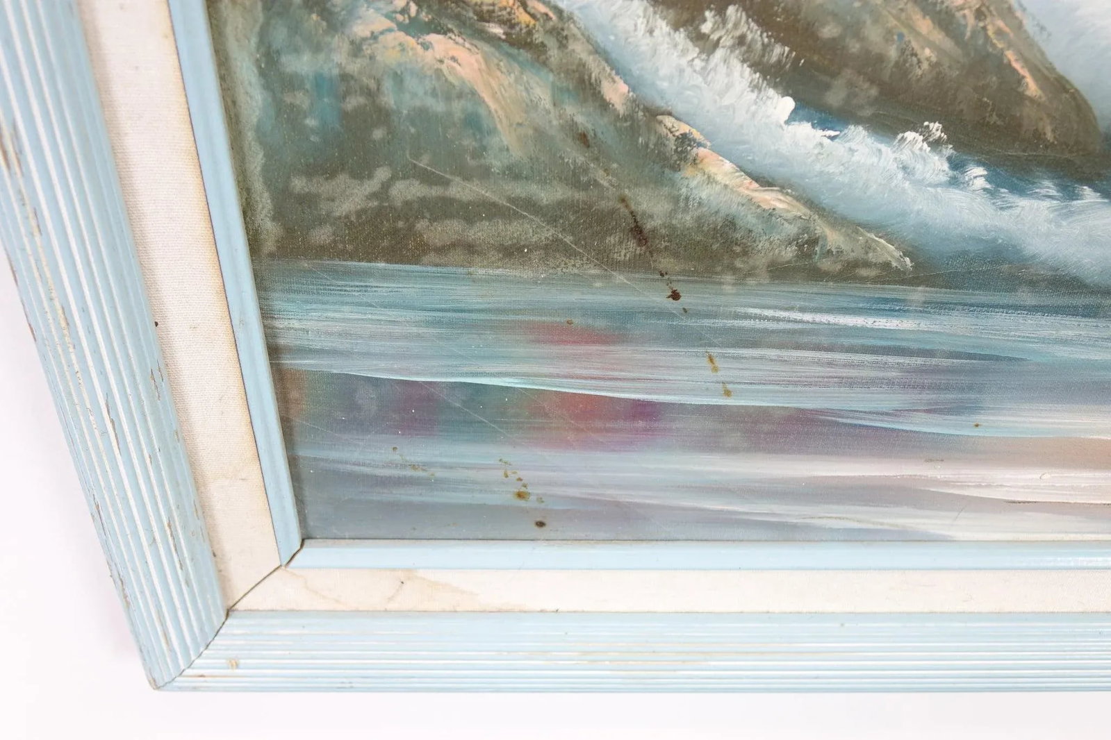 Late 20th Century Original Oceanscape Oil Painting on Canvas - Pastel Sunrise Waves, Signed, Framed - 4