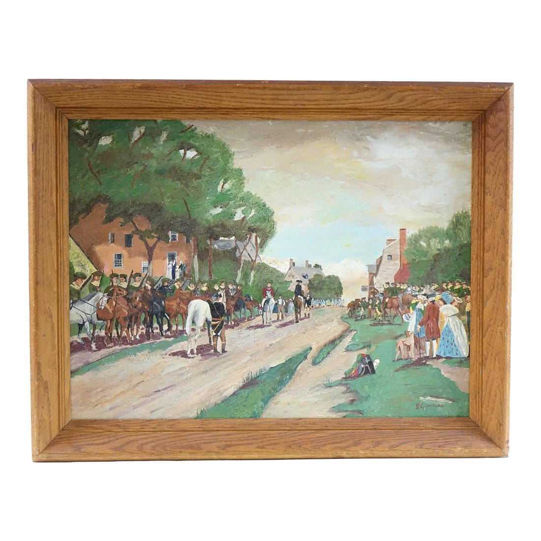 "The Brigade Downtown" - Mid 20th Century Original Oil on Canvas Signed, Framed (1 of 2)