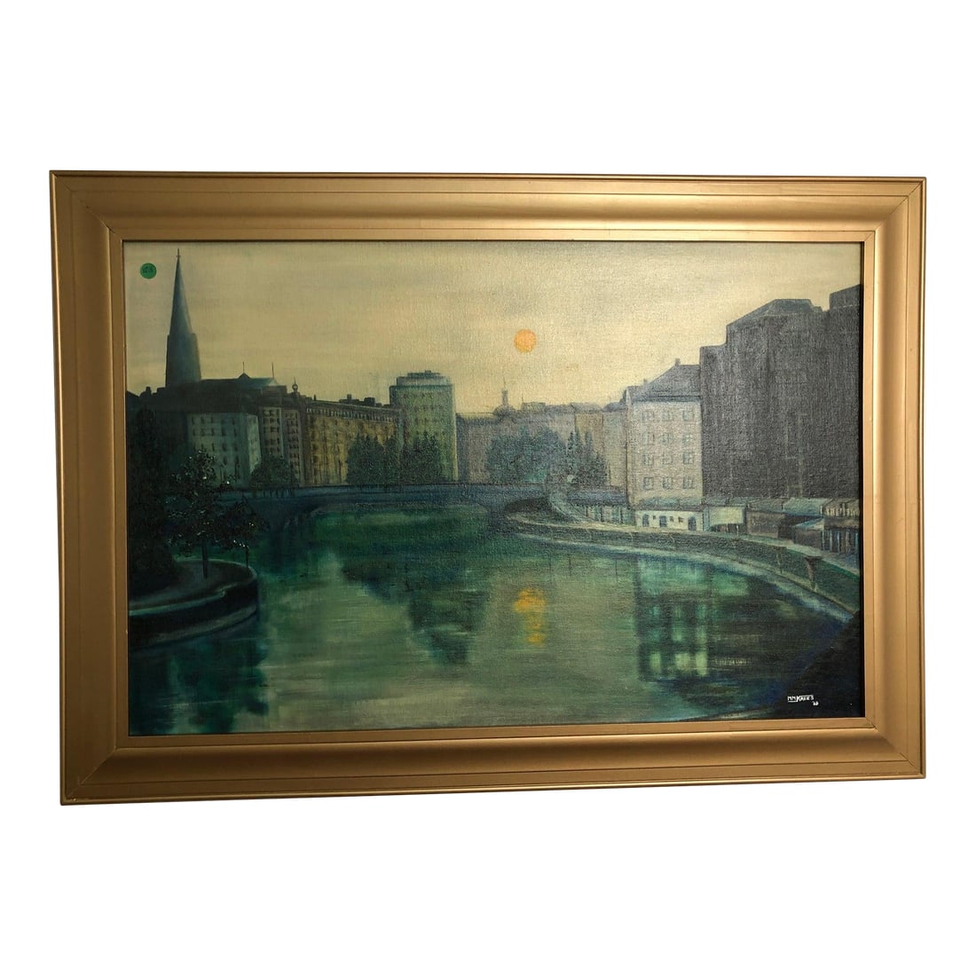"Twilight Over the Canal" - Original Oil on Canvas 1968, Signed on the Bottom, Framed (1 of 5)