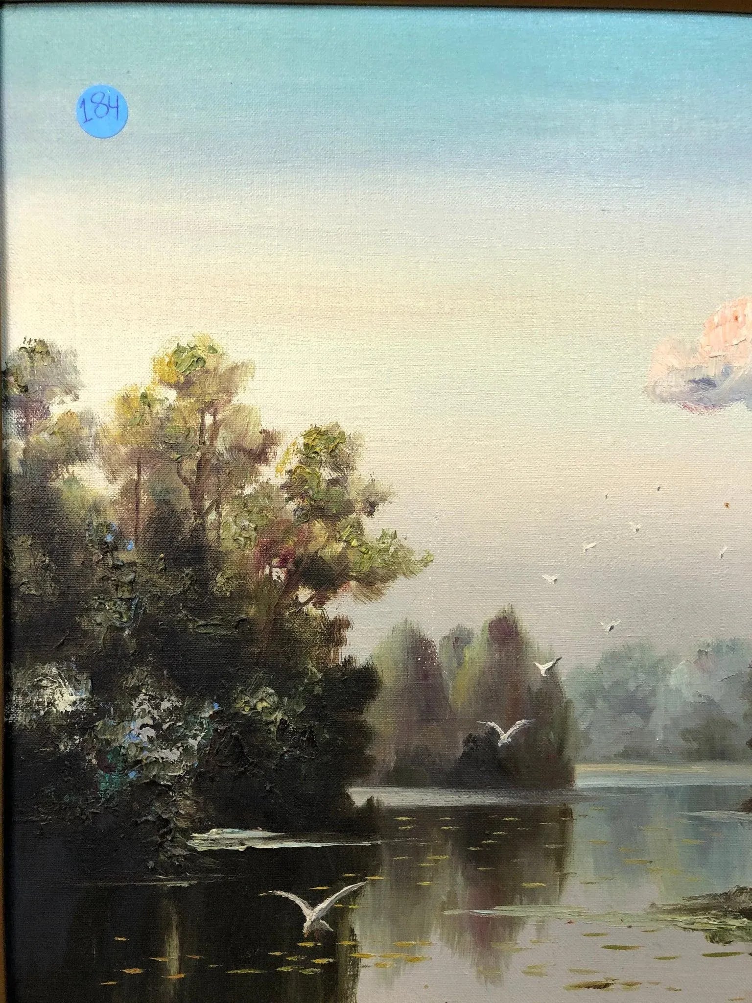 "Morning Glimpse Through the Trees" - Early 20th Century Original Oil on Canvas Signed on the Bottom - 3