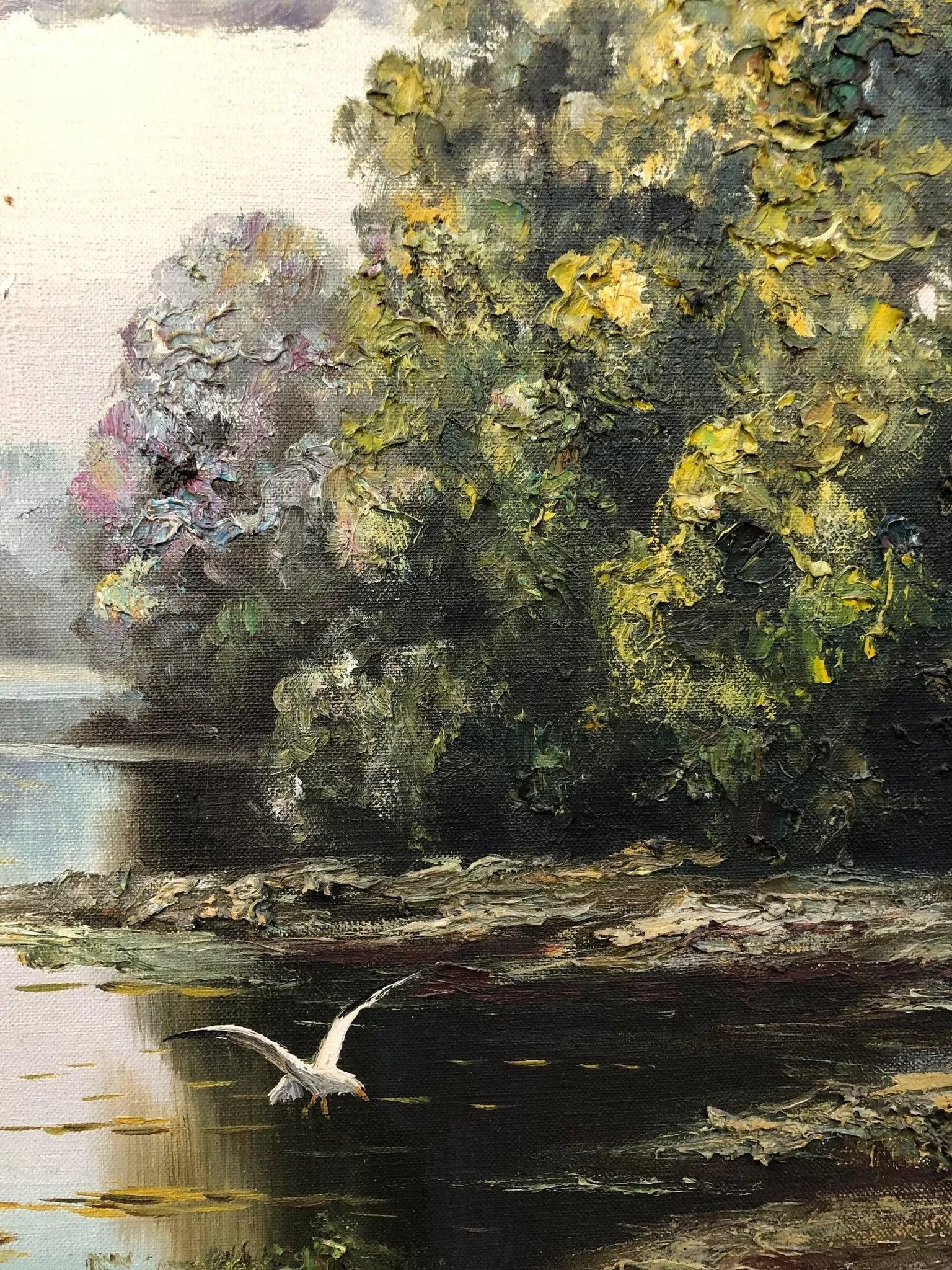 "Morning Glimpse Through the Trees" - Early 20th Century Original Oil on Canvas Signed on the Bottom - 4