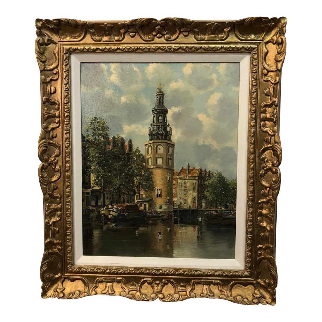 Mid 20th Century European School Clock Tower Antique Original Signed Oil on Canvas (1 of 6)