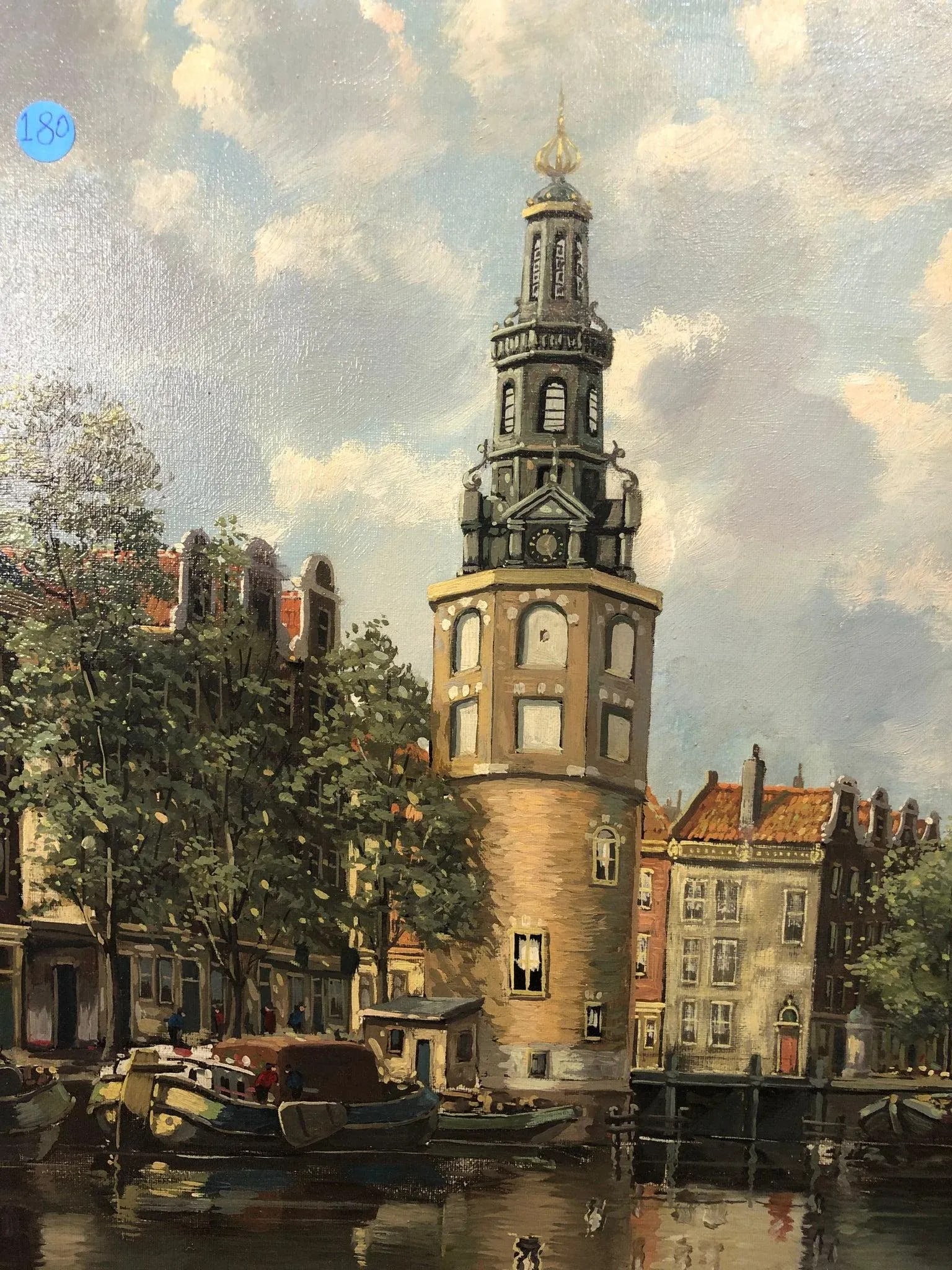 Mid 20th Century European School Clock Tower Antique Original Signed Oil on Canvas - 3